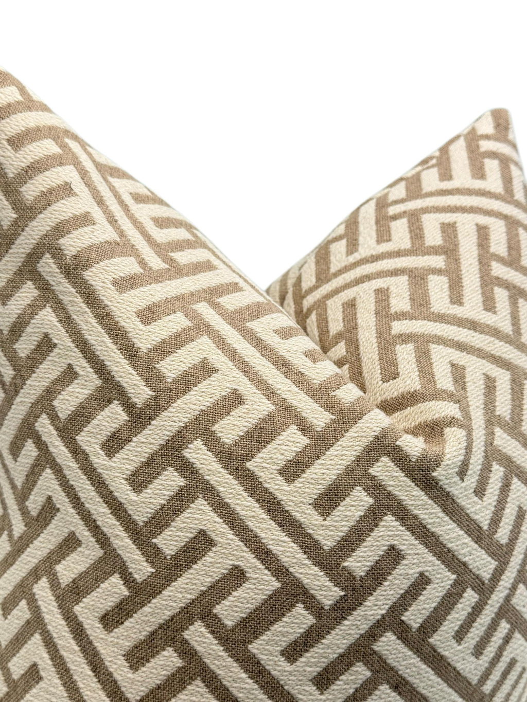 Tan Geometric Pillow Cover, Modern Maze Design, Handmade