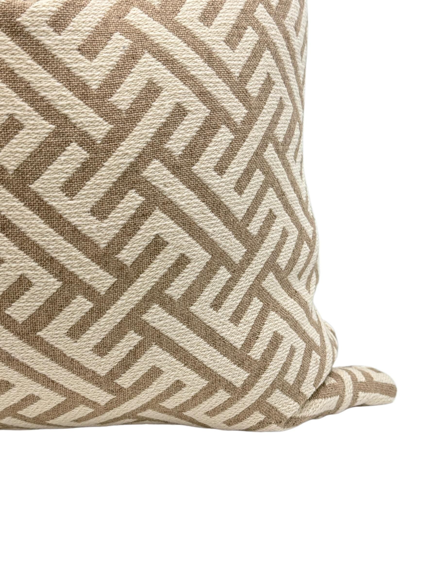 Tan Geometric Pillow Cover, Modern Maze Design, Handmade