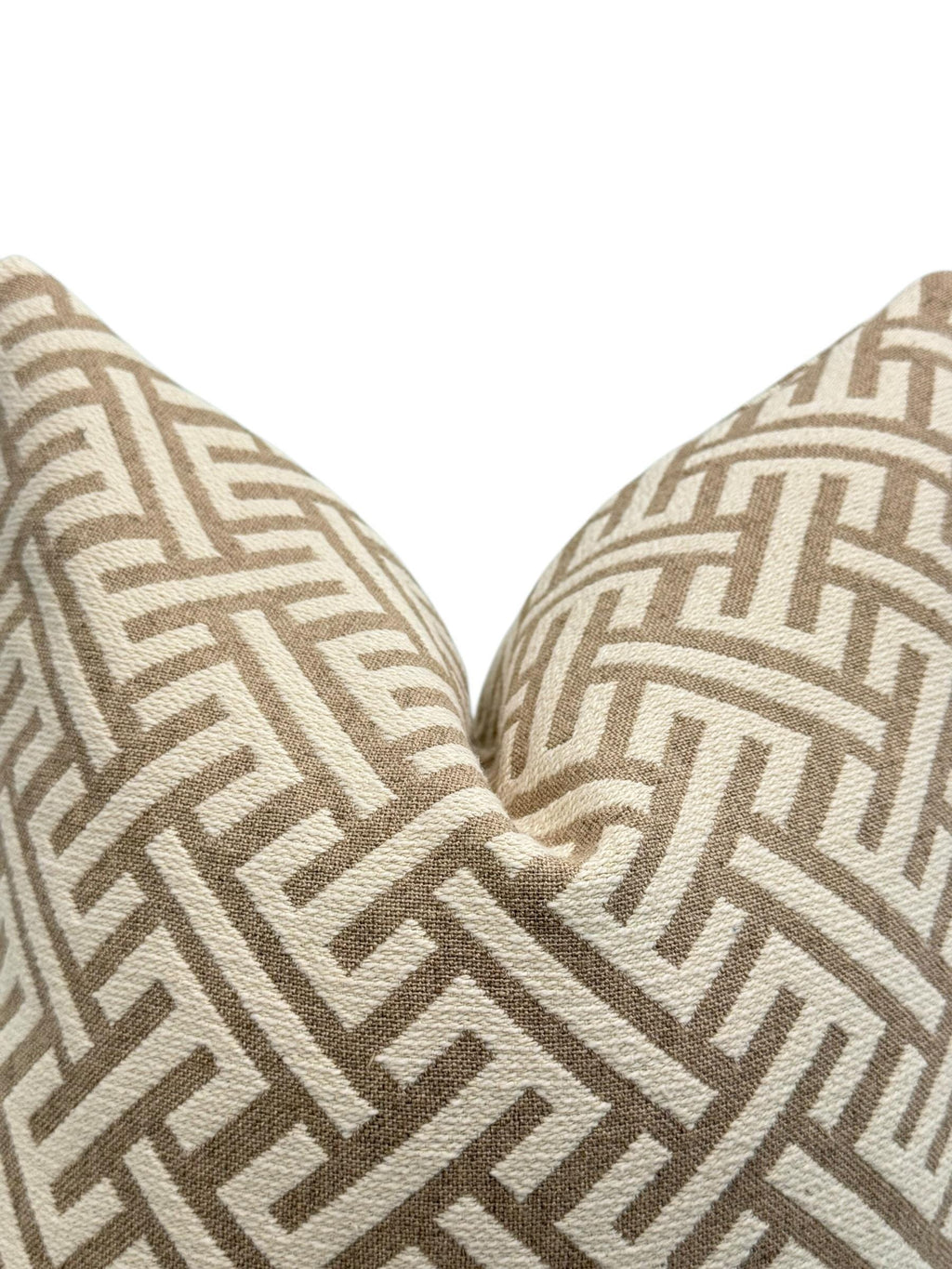 Tan Geometric Pillow Cover, Modern Maze Design, Handmade