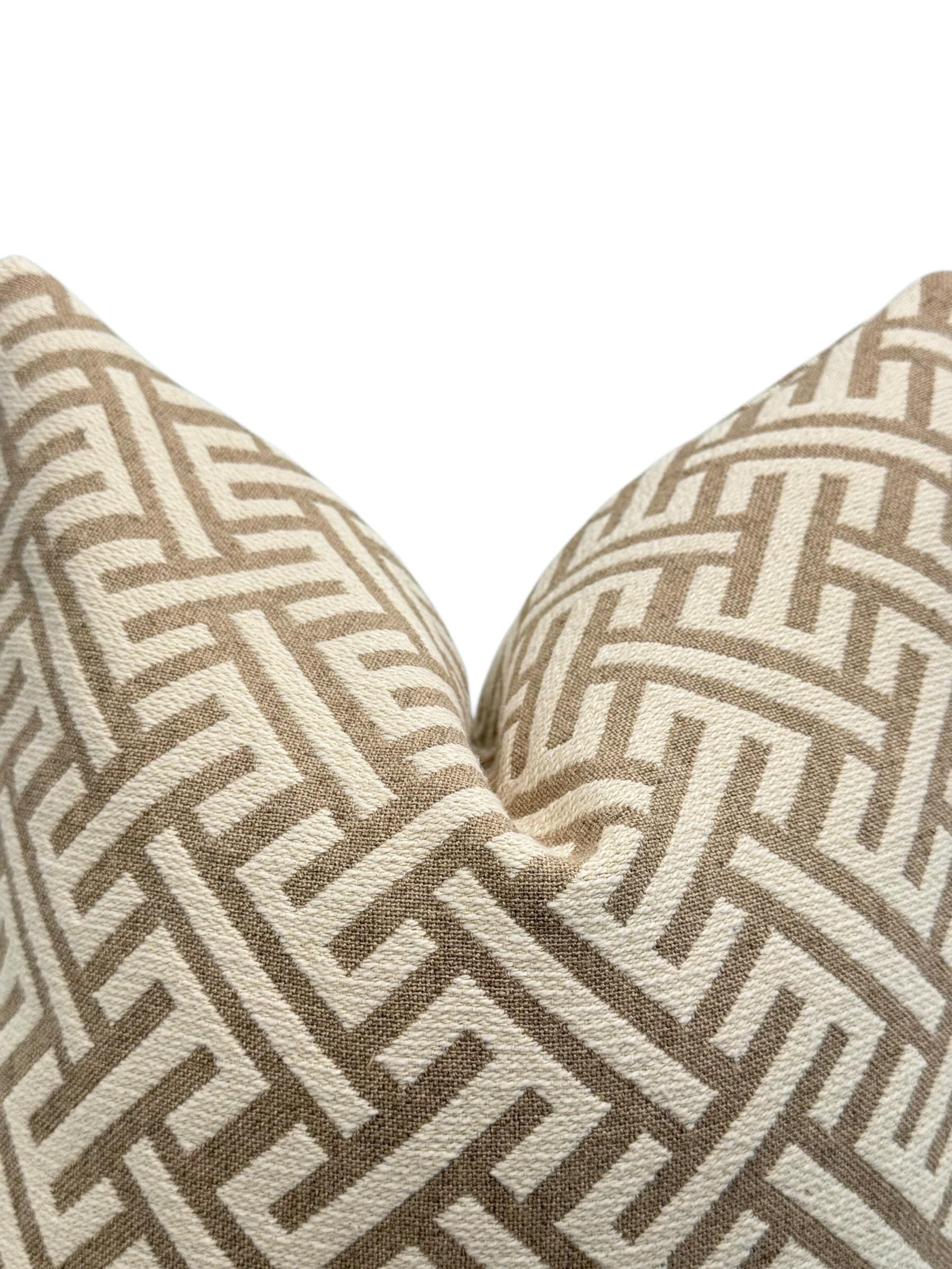 Tan Geometric Pillow Cover, Modern Maze Design, Handmade