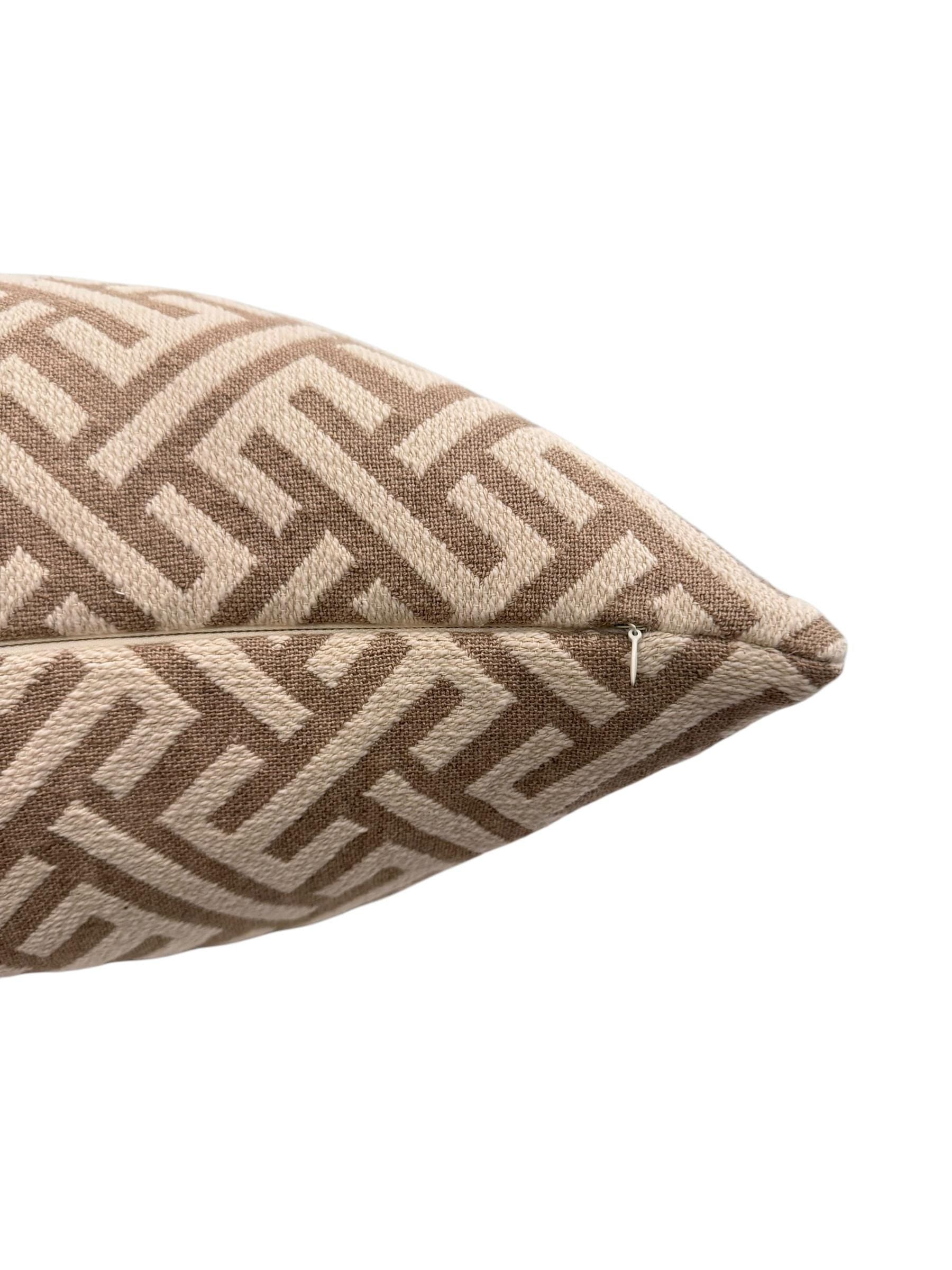 Tan Geometric Pillow Cover, Modern Maze Design, Handmade