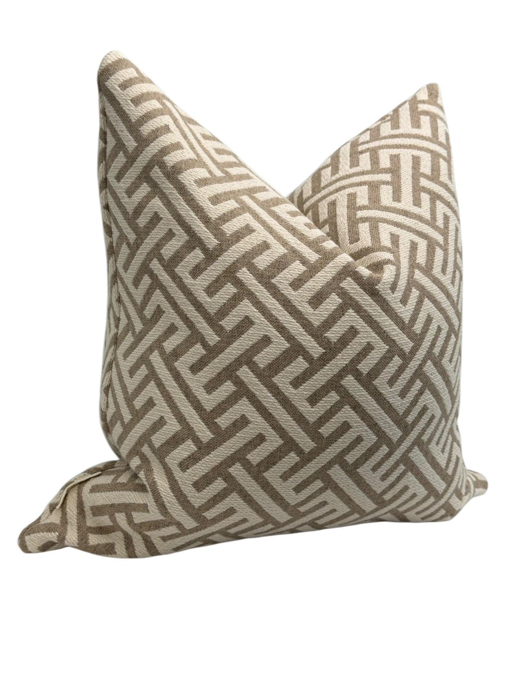 Tan Geometric Pillow Cover, Modern Maze Design, Handmade