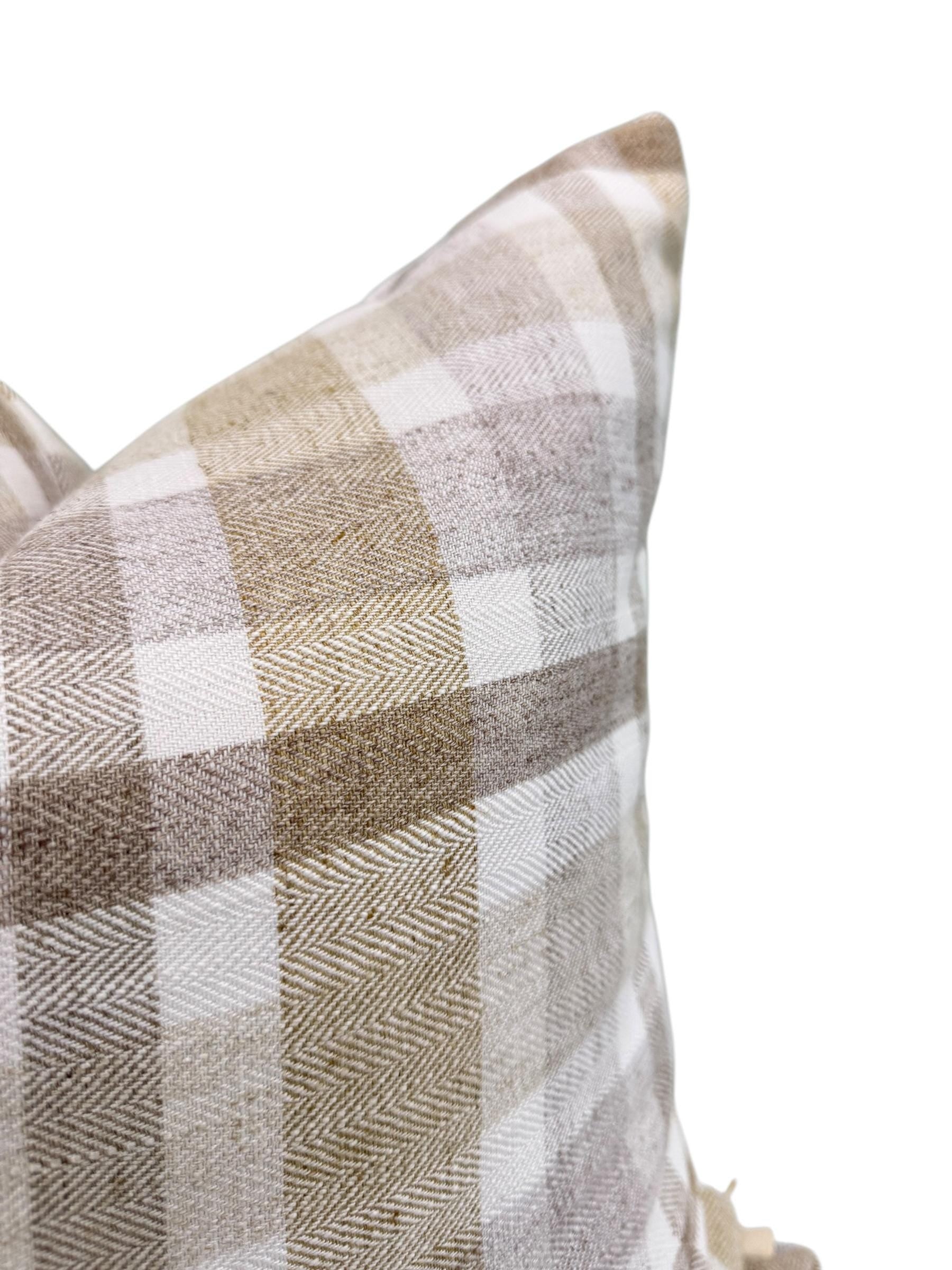 Handmade Neutral Plaid Pillow Cover, Farmhouse Style