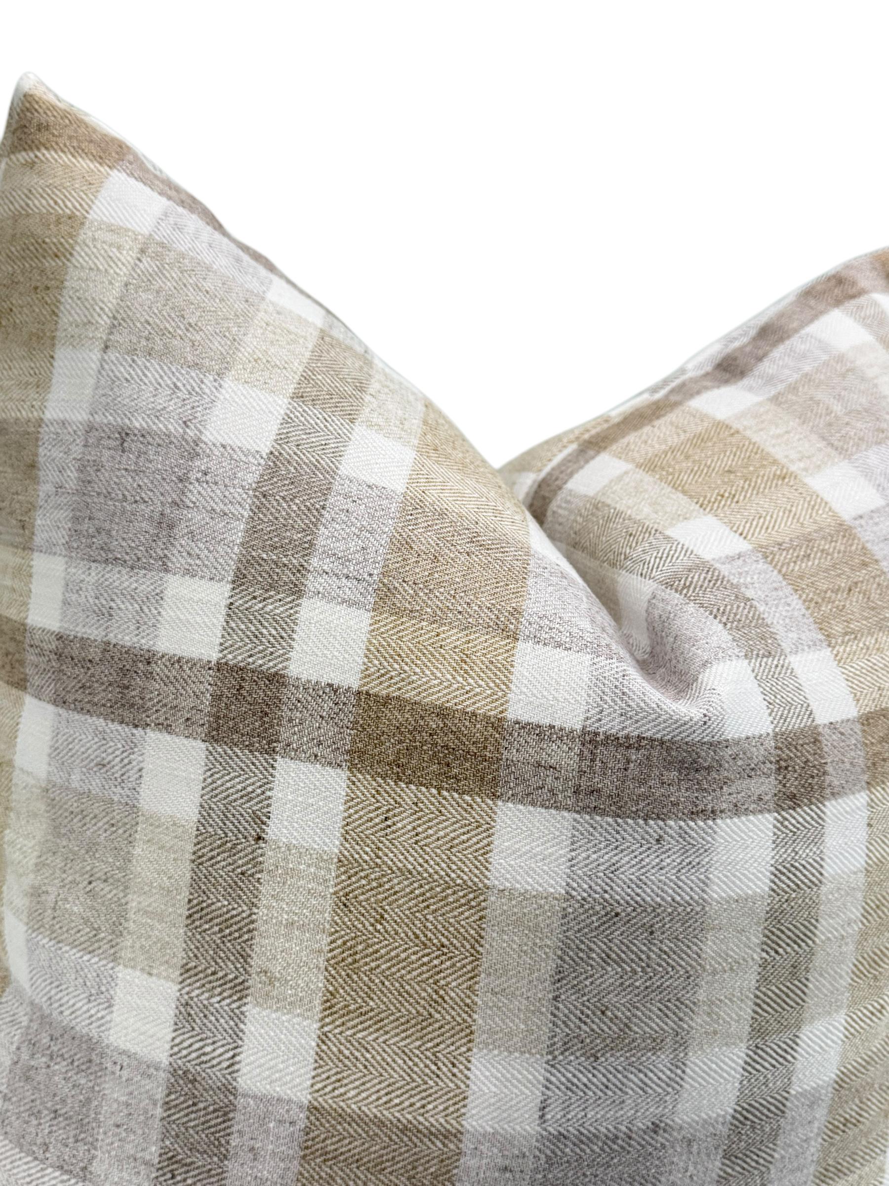Handmade Neutral Plaid Pillow Cover, Farmhouse Style