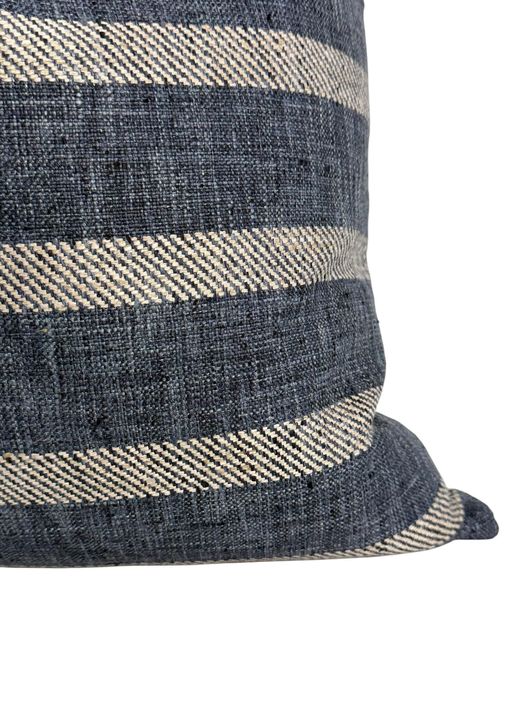 Navy and Cream Striped Pillow Cover, Coastal Farmhouse Cushion, Linen Look Accent Pillow, Denim Blue Stripe Pillow, Rustic Pillow Cover