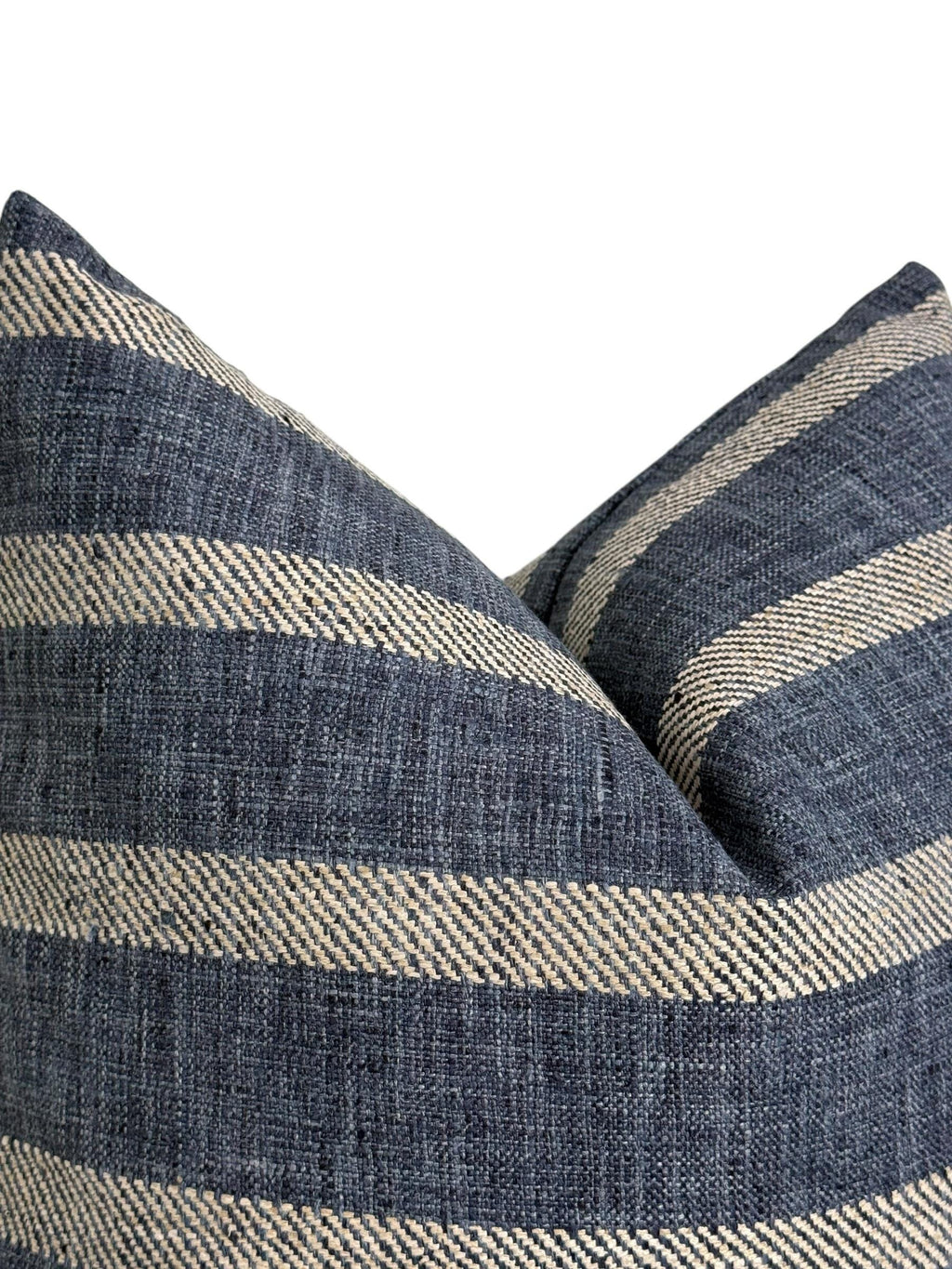 Navy and Cream Striped Pillow Cover, Coastal Farmhouse Cushion, Linen Look Accent Pillow, Denim Blue Stripe Pillow, Rustic Pillow Cover