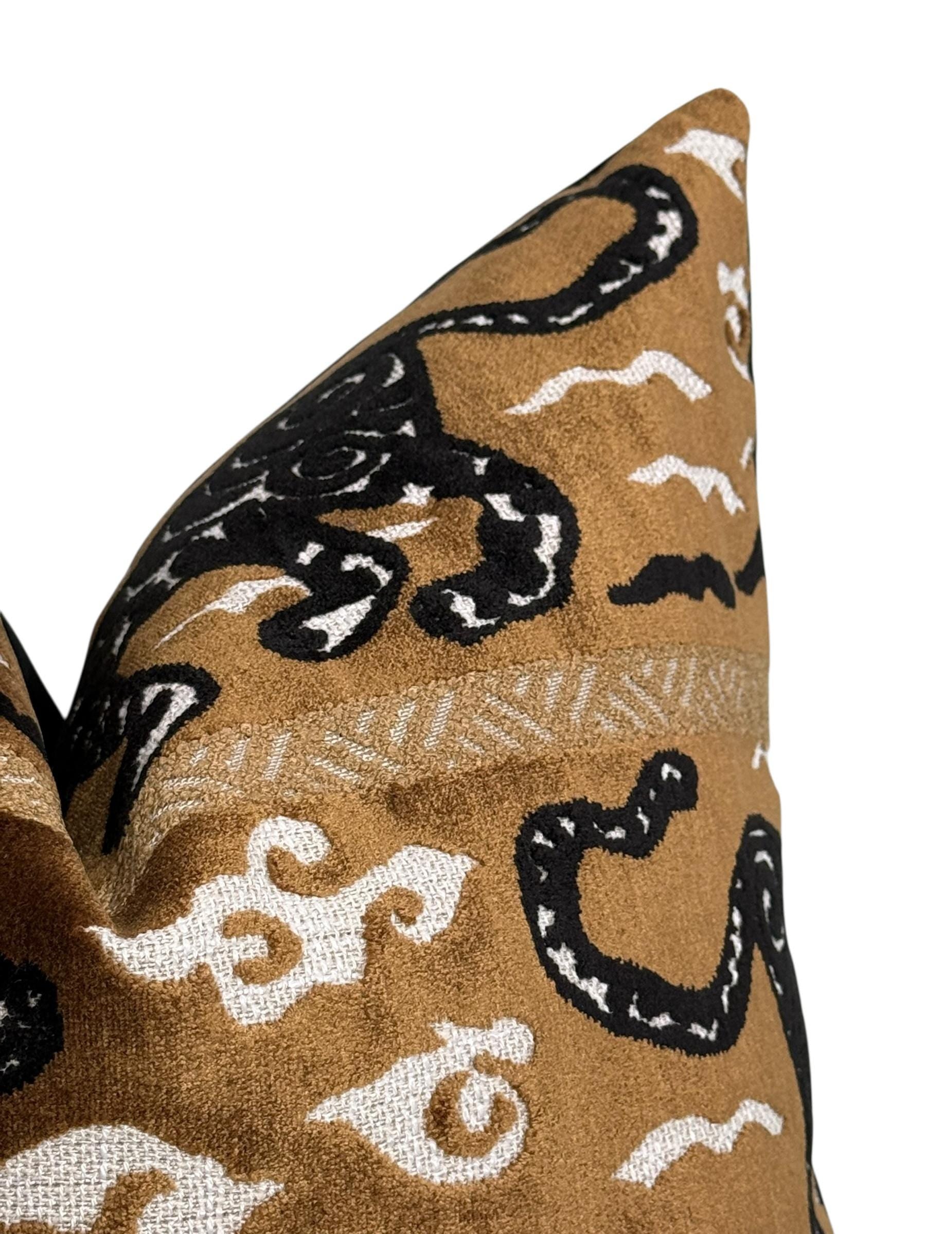 Tiger Print Velvet Pillow Cover, Asian Tribal Decor