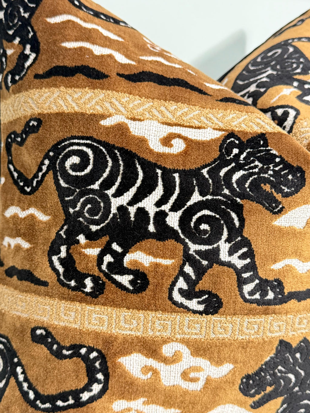 Tiger Print Velvet Pillow Cover, Asian Tribal Decor