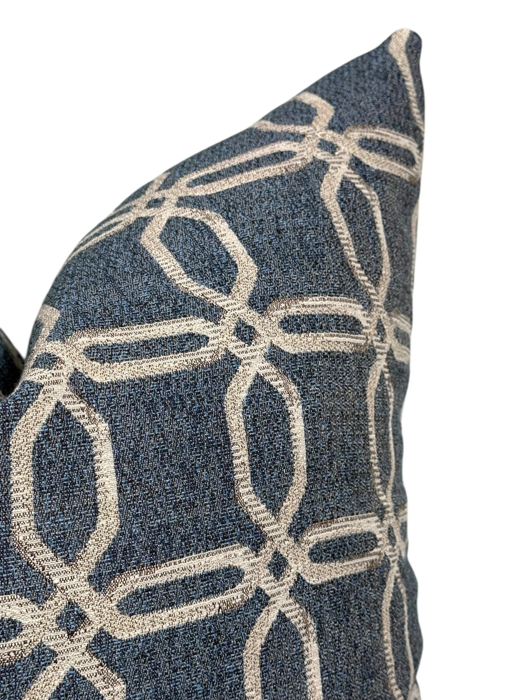 Blue Geometric Pillow Cover, Modern Chain Link Accent Pillow