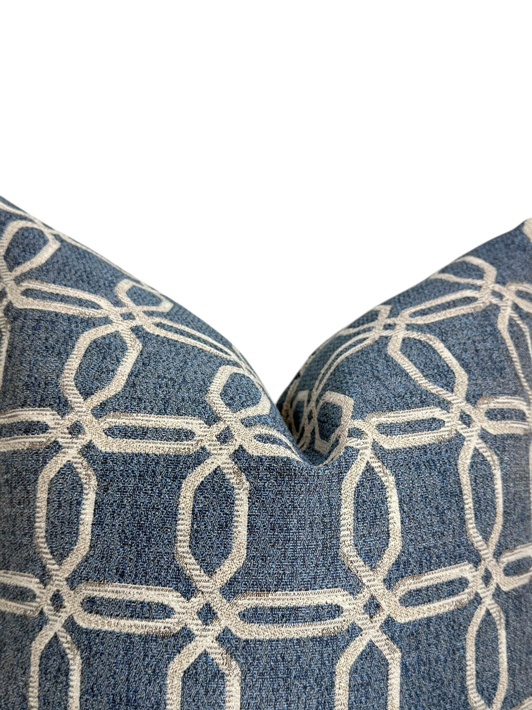 Blue Geometric Pillow Cover, Modern Chain Link Accent Pillow