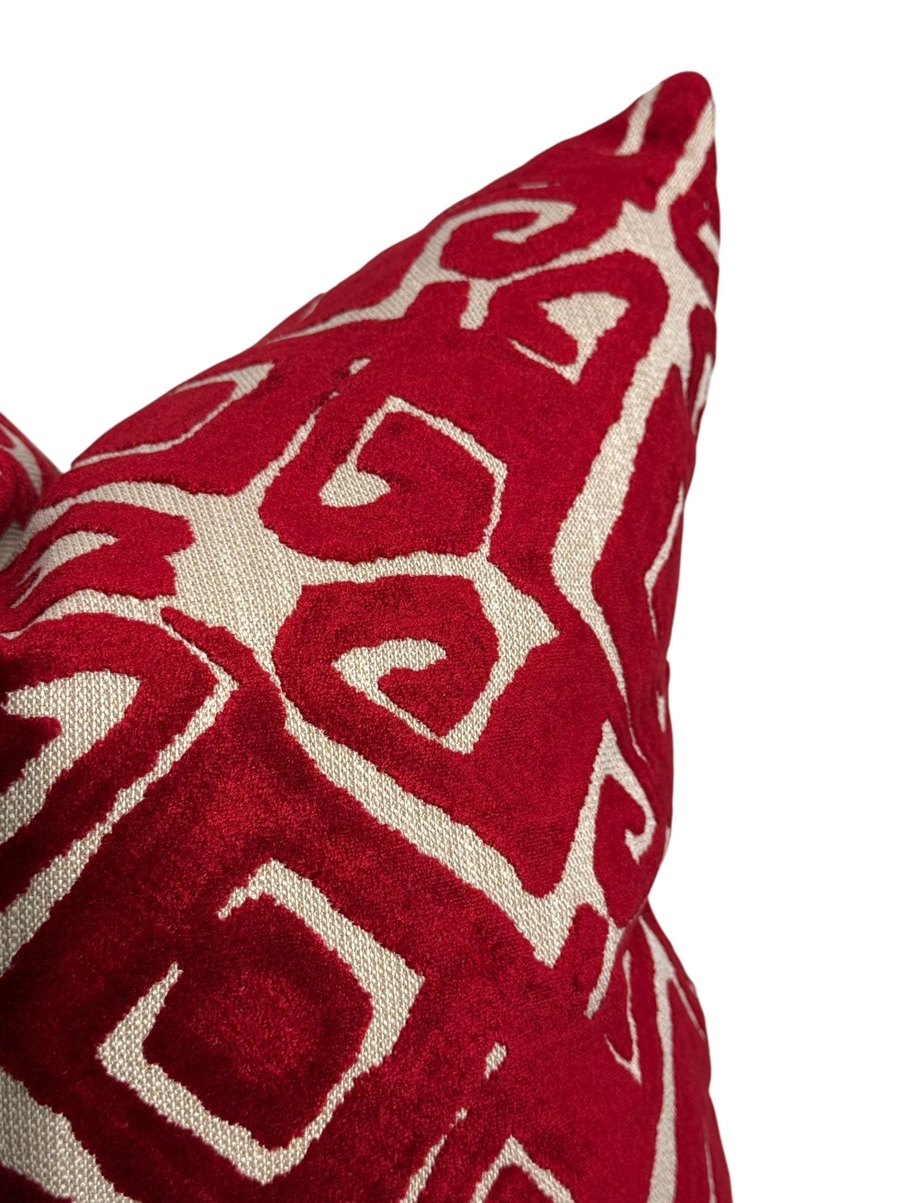 Red Velvet Geometric Pillow Cover, Textured Home Decor
