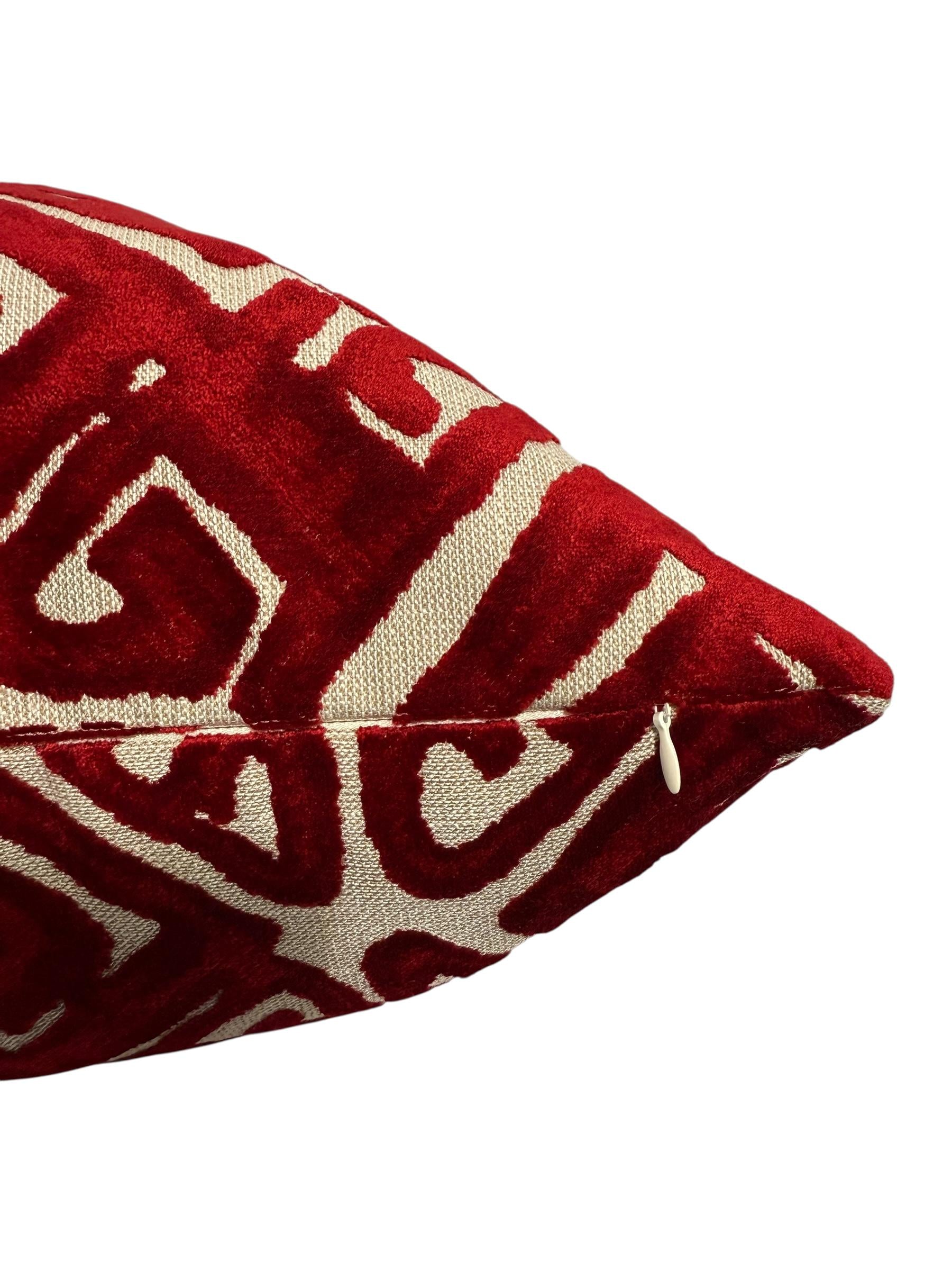 Red Velvet Geometric Pillow Cover, Textured Home Decor
