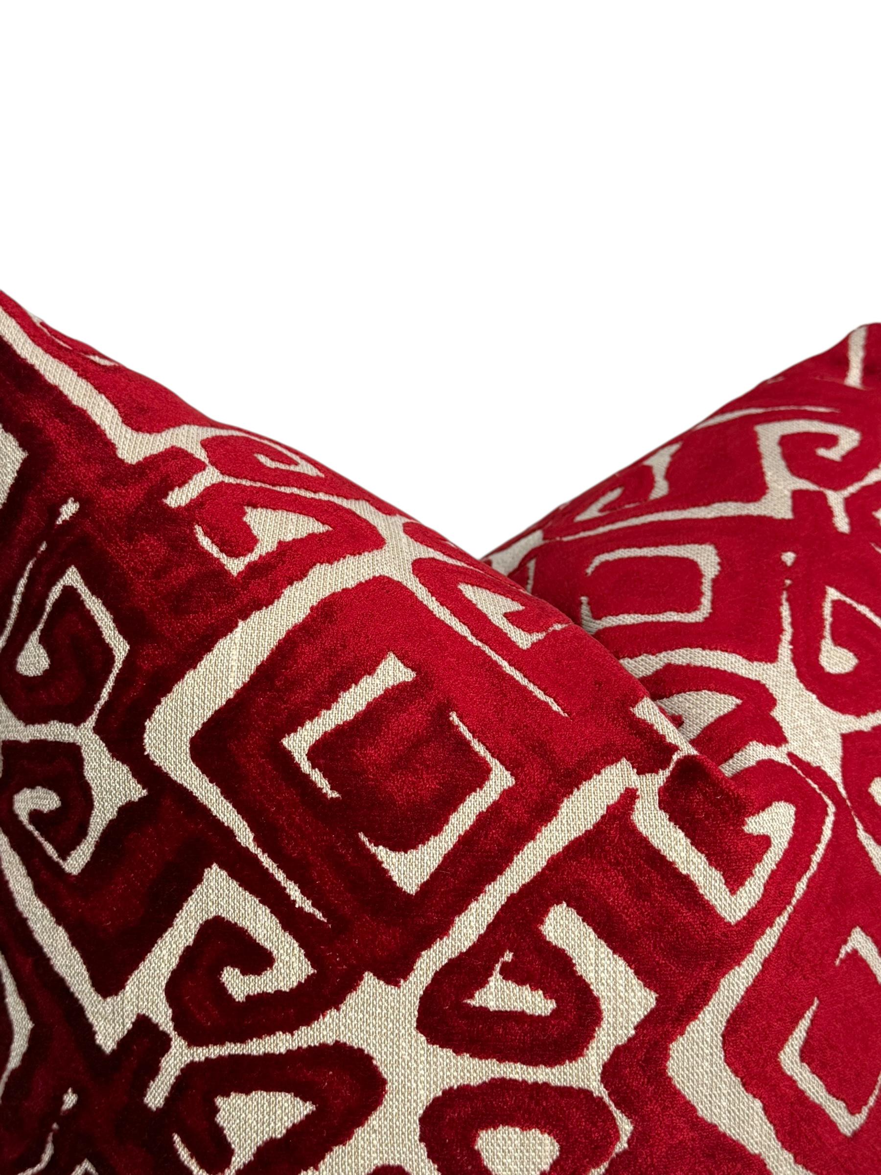 Red Velvet Geometric Pillow Cover, Textured Home Decor