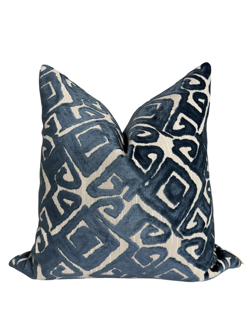 Chartreuse Navy Designer Cut Velvet Throw Pillow Cover, Blue Velvet Geometric Pillow, Abstract Velvet Pillow, Tribal Inspired Velvet Pillow