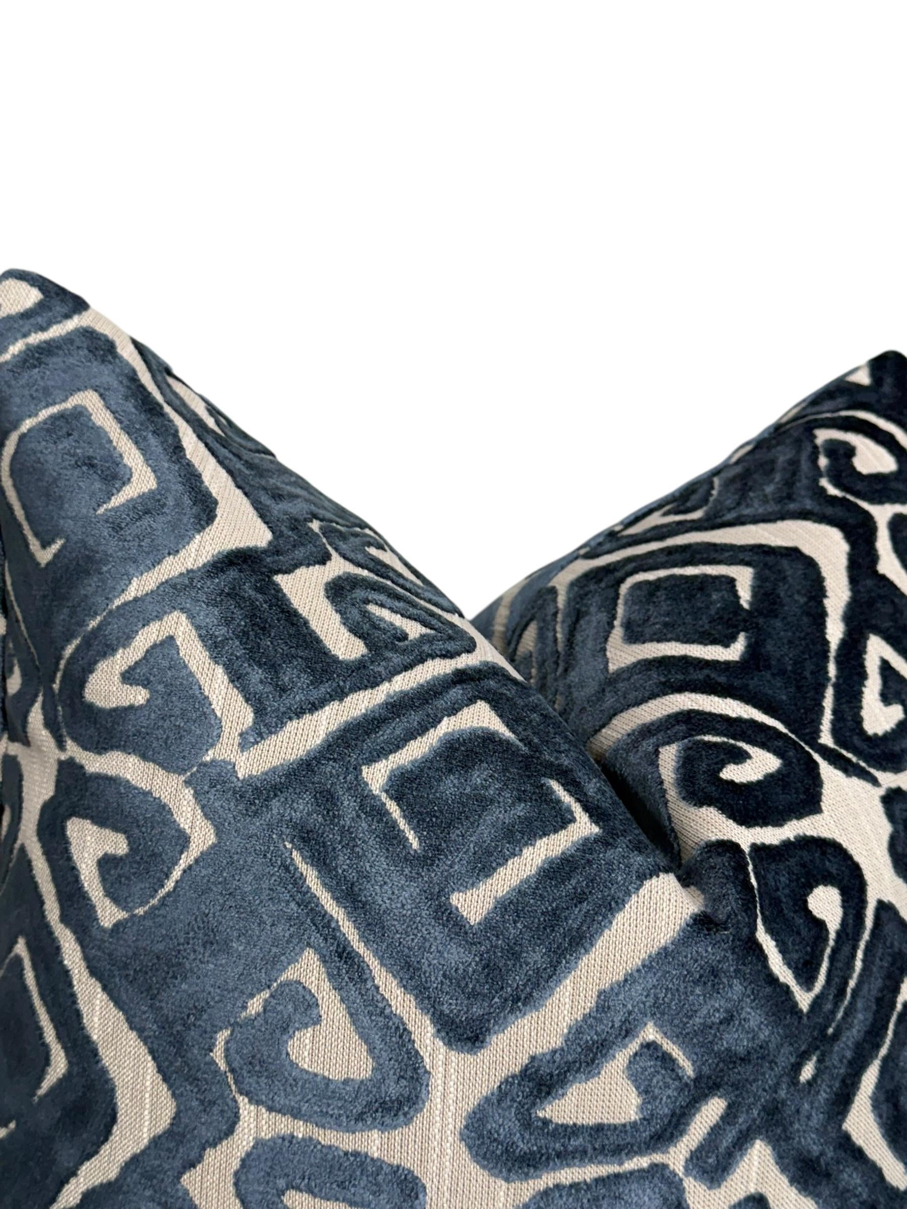 Chartreuse Navy Designer Cut Velvet Throw Pillow Cover, Blue Velvet Geometric Pillow, Abstract Velvet Pillow, Tribal Inspired Velvet Pillow