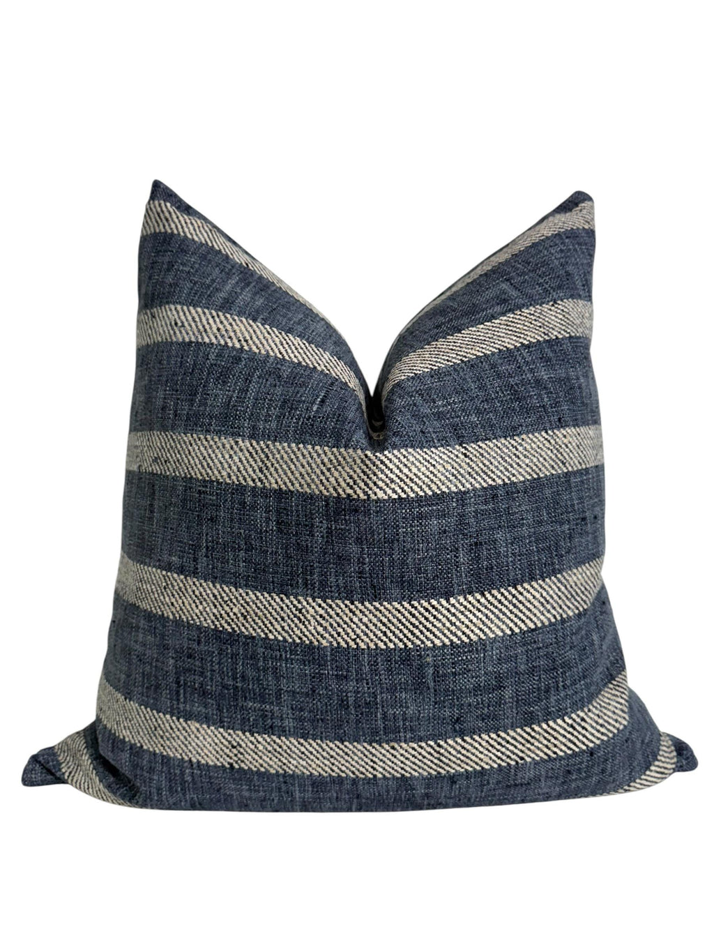 Navy and Cream Striped Pillow Cover, Coastal Farmhouse Cushion, Linen Look Accent Pillow, Denim Blue Stripe Pillow, Rustic Pillow Cover