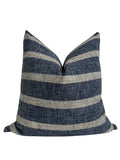 Navy and Cream Striped Pillow Cover, Coastal Farmhouse Cushion, Linen Look Accent Pillow, Denim Blue Stripe Pillow, Rustic Pillow Cover