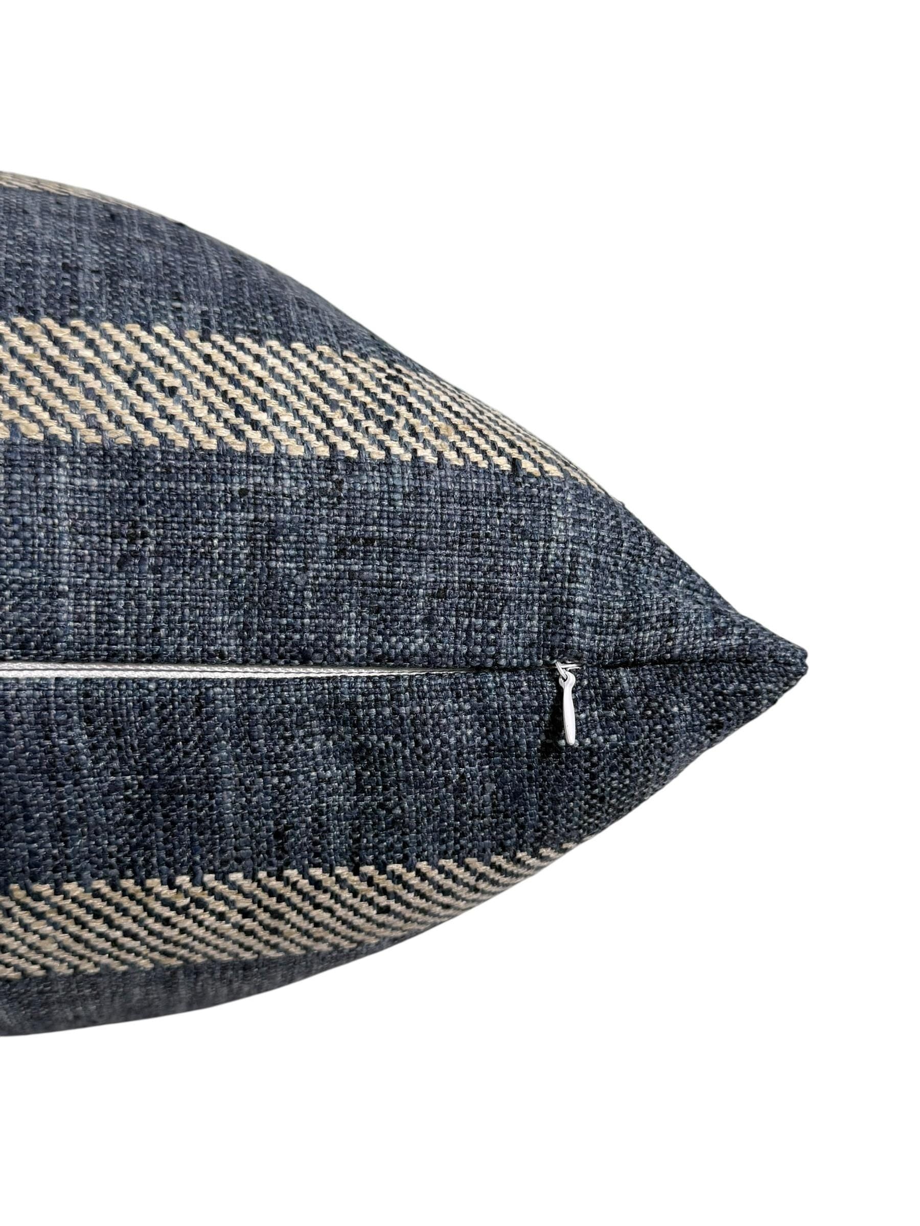 Navy and Cream Striped Pillow Cover, Coastal Farmhouse Cushion, Linen Look Accent Pillow, Denim Blue Stripe Pillow, Rustic Pillow Cover