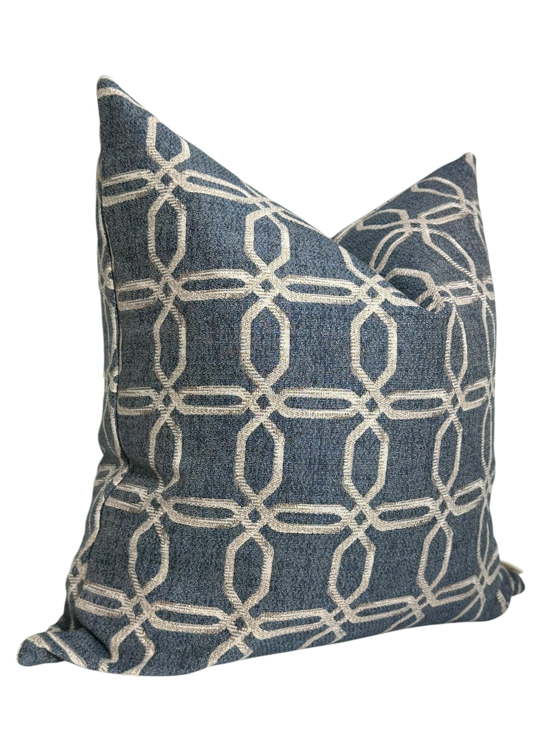 Blue Geometric Pillow Cover, Modern Chain Link Accent Pillow