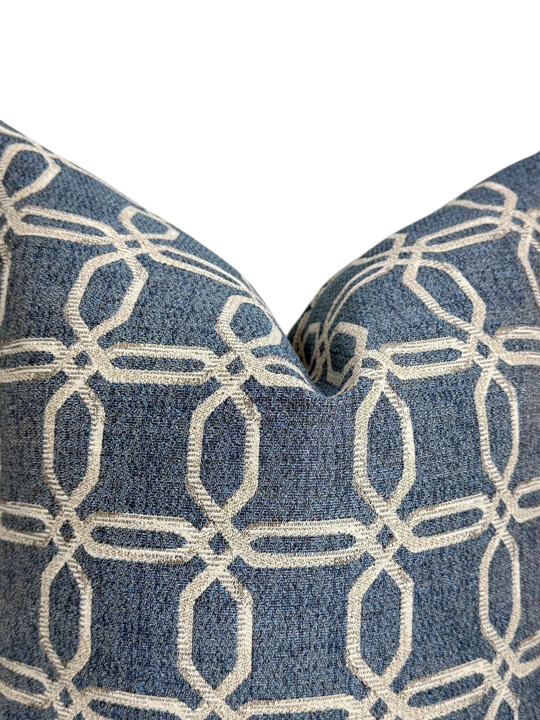 Blue Geometric Pillow Cover, Modern Chain Link Accent Pillow