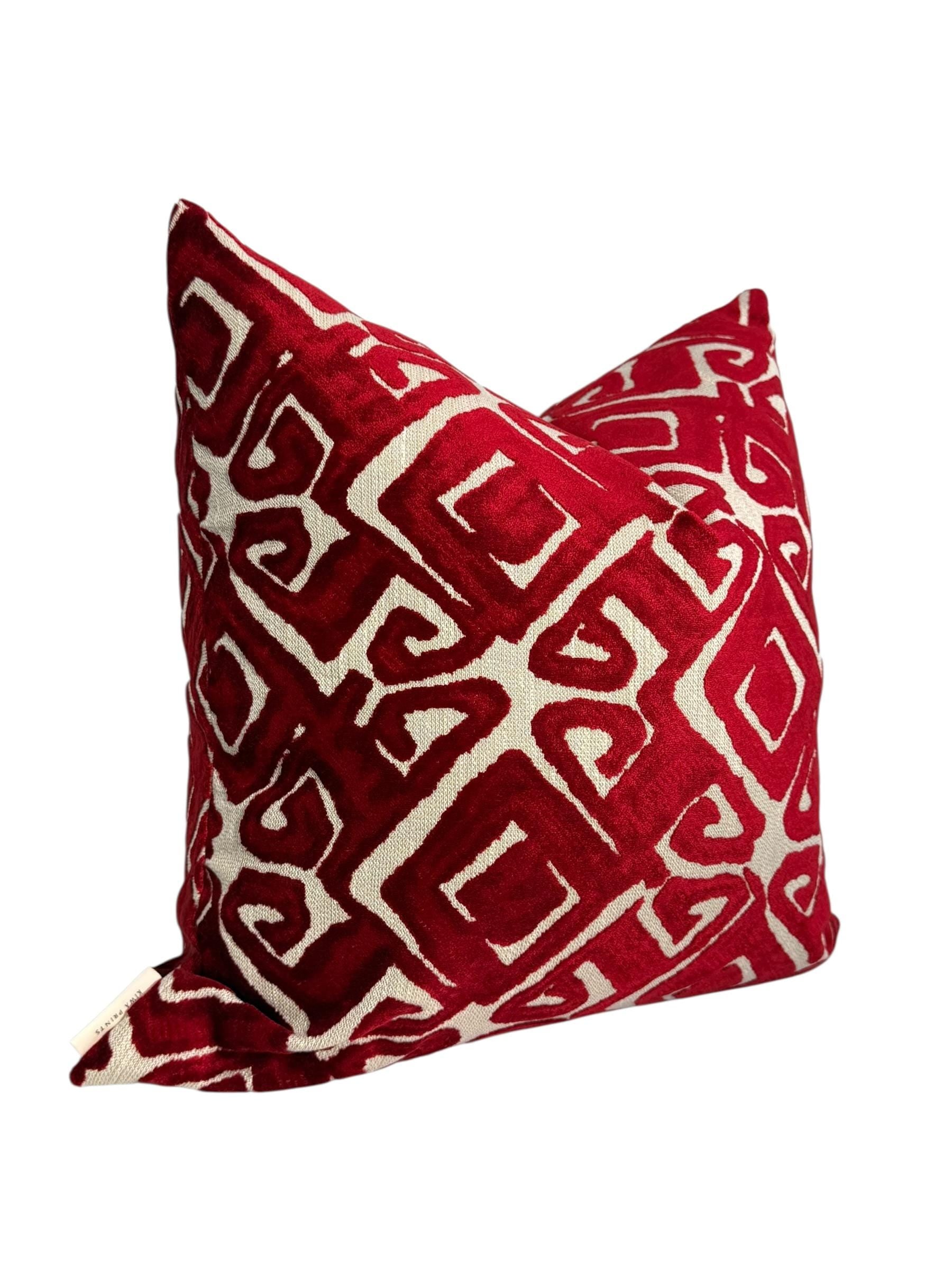 Red Velvet Geometric Pillow Cover, Textured Home Decor