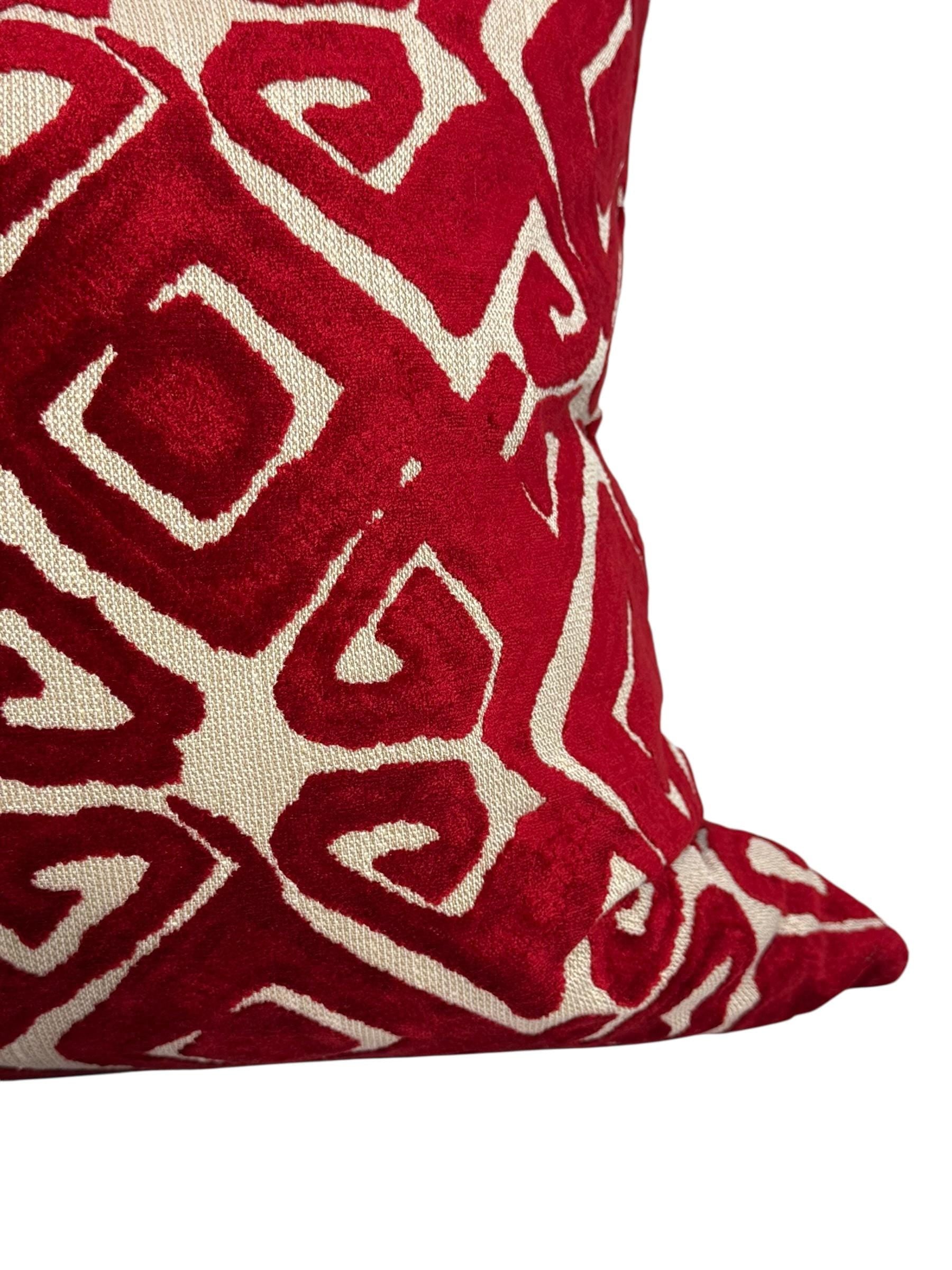 Red Velvet Geometric Pillow Cover, Textured Home Decor