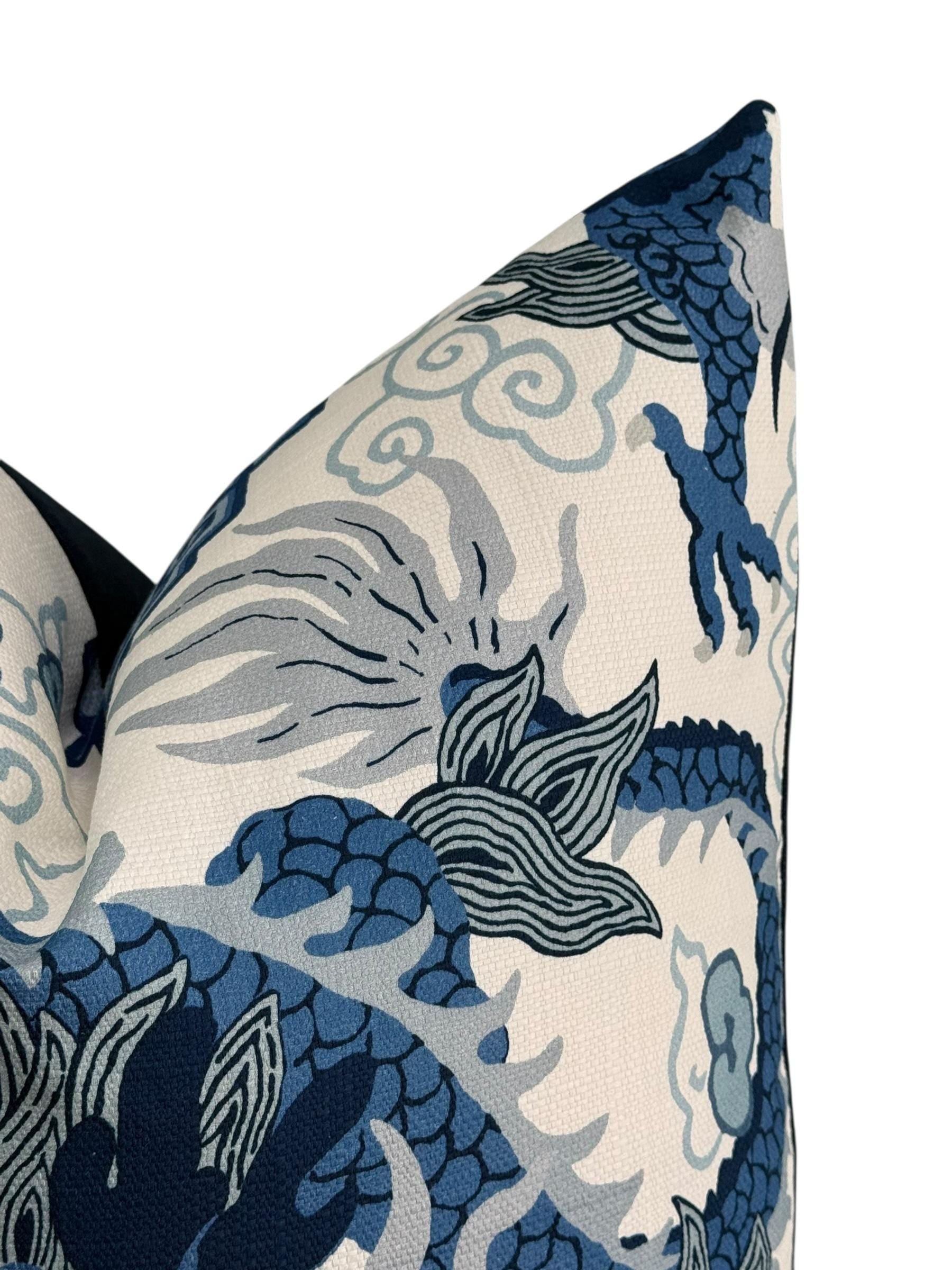 Blue Dragon Pillow Cover: Chinoiserie Asian Throw Pillow