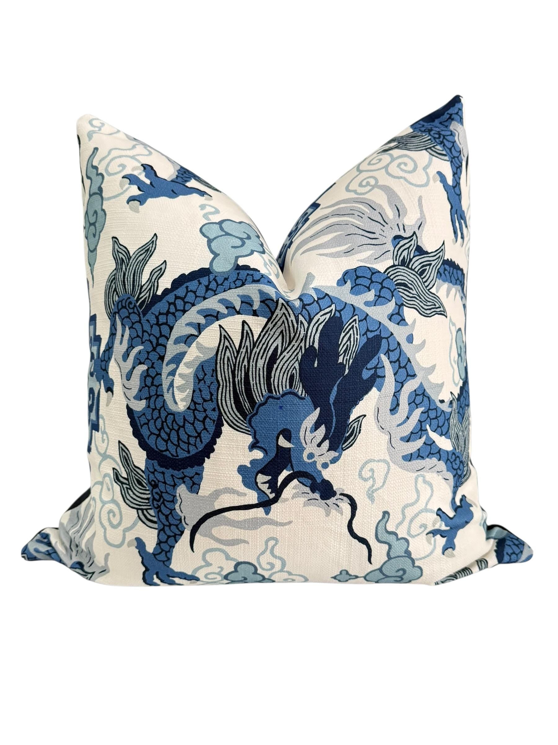 Blue Dragon Pillow Cover: Chinoiserie Asian Throw Pillow