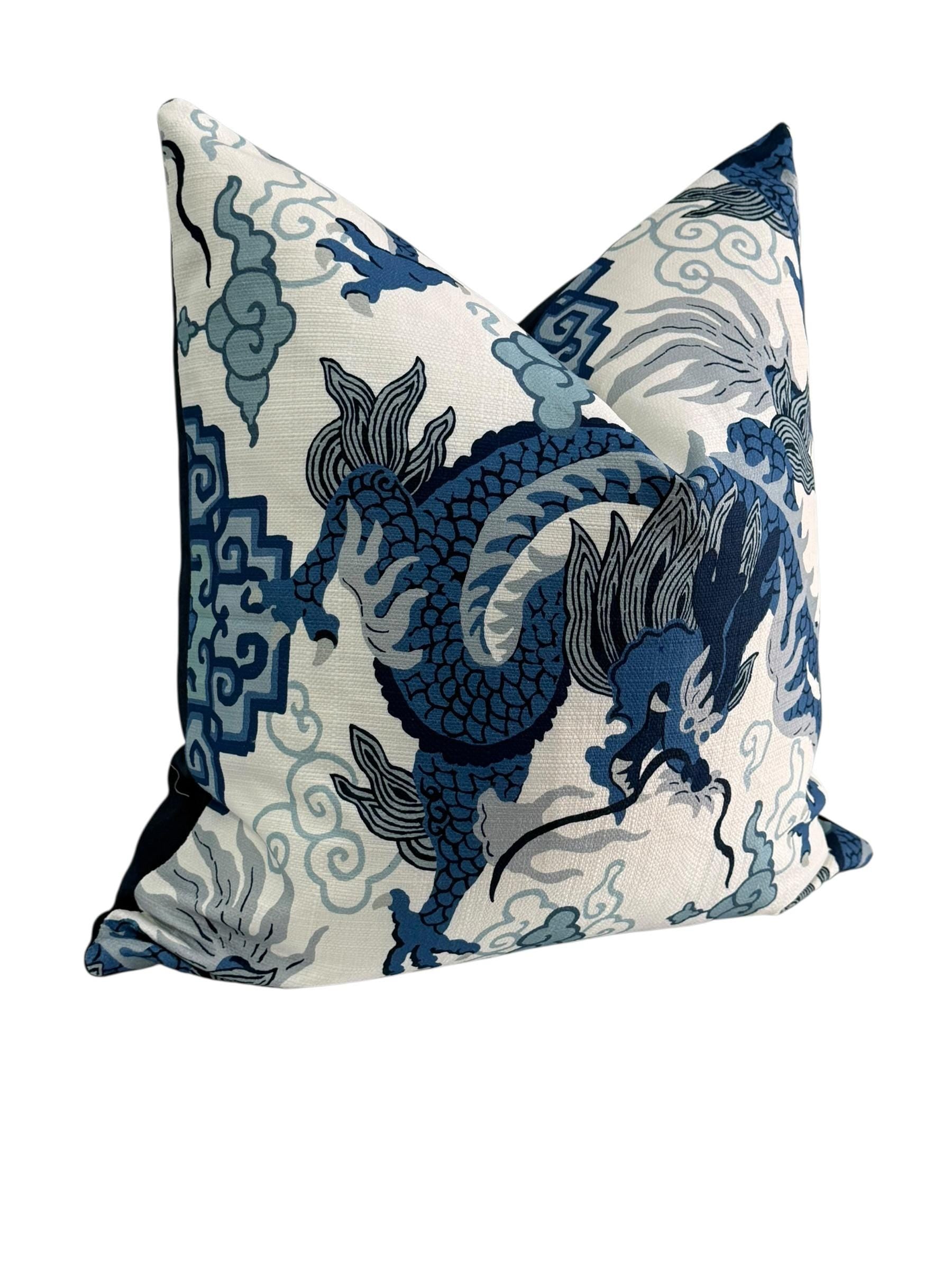 Blue Dragon Pillow Cover: Chinoiserie Asian Throw Pillow