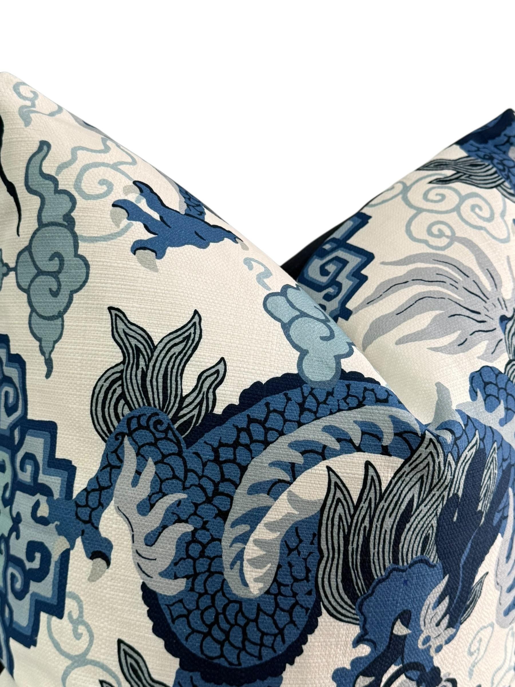 Blue Dragon Pillow Cover: Chinoiserie Asian Throw Pillow