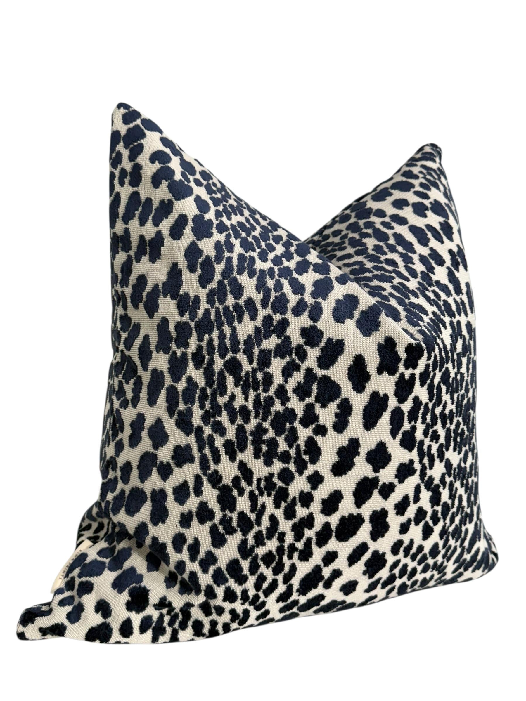Handmade Cheetah Print Pillow Cover: Blue and Beige Safari Accent Cushion