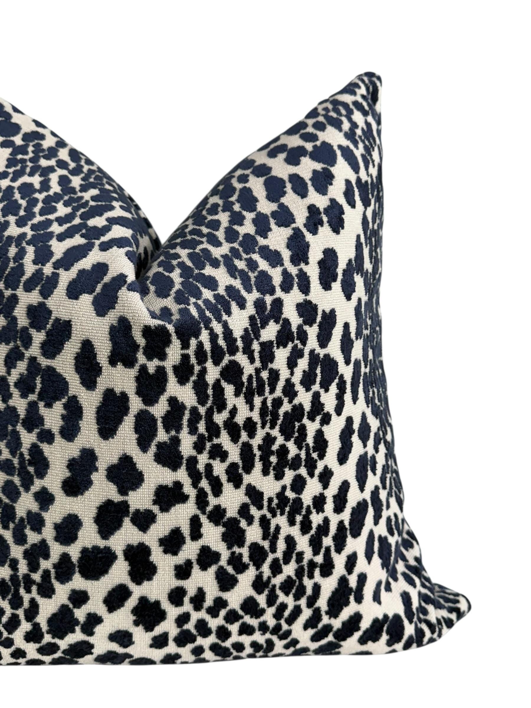 Handmade Cheetah Print Pillow Cover: Blue and Beige Safari Accent Cushion
