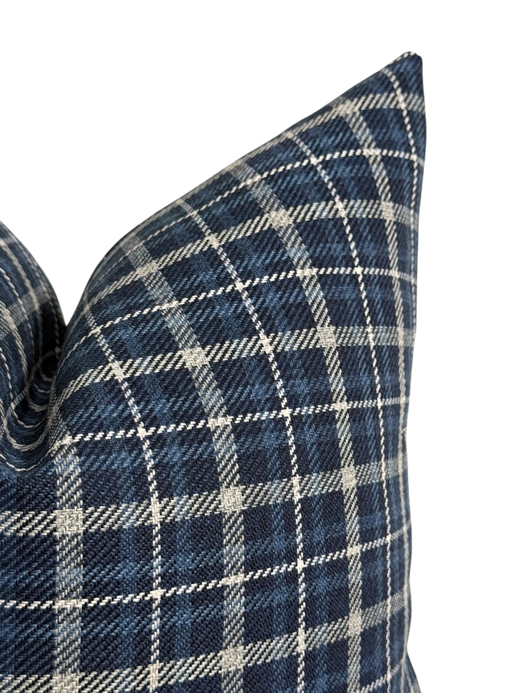Handmade Navy Plaid Pillow Cover: Farmhouse Tartan Throw Cushion