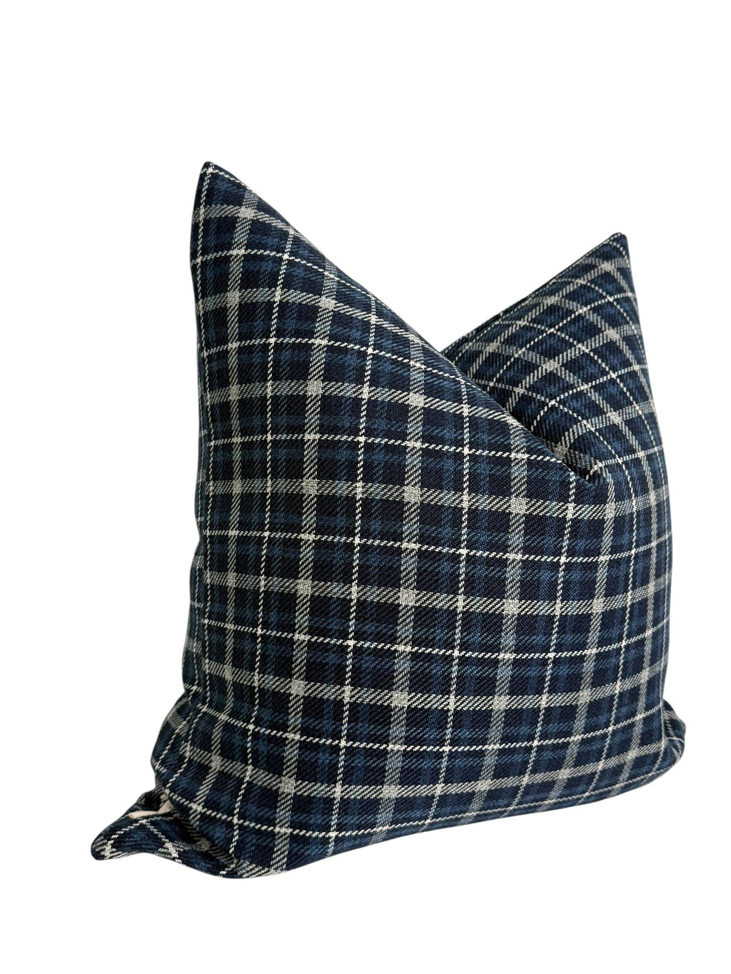 Handmade Navy Plaid Pillow Cover: Farmhouse Tartan Throw Cushion
