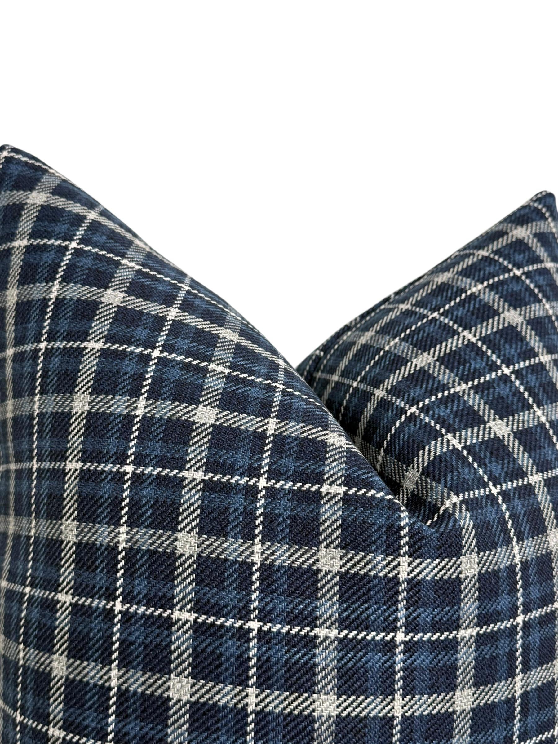 Handmade Navy Plaid Pillow Cover: Farmhouse Tartan Throw Cushion