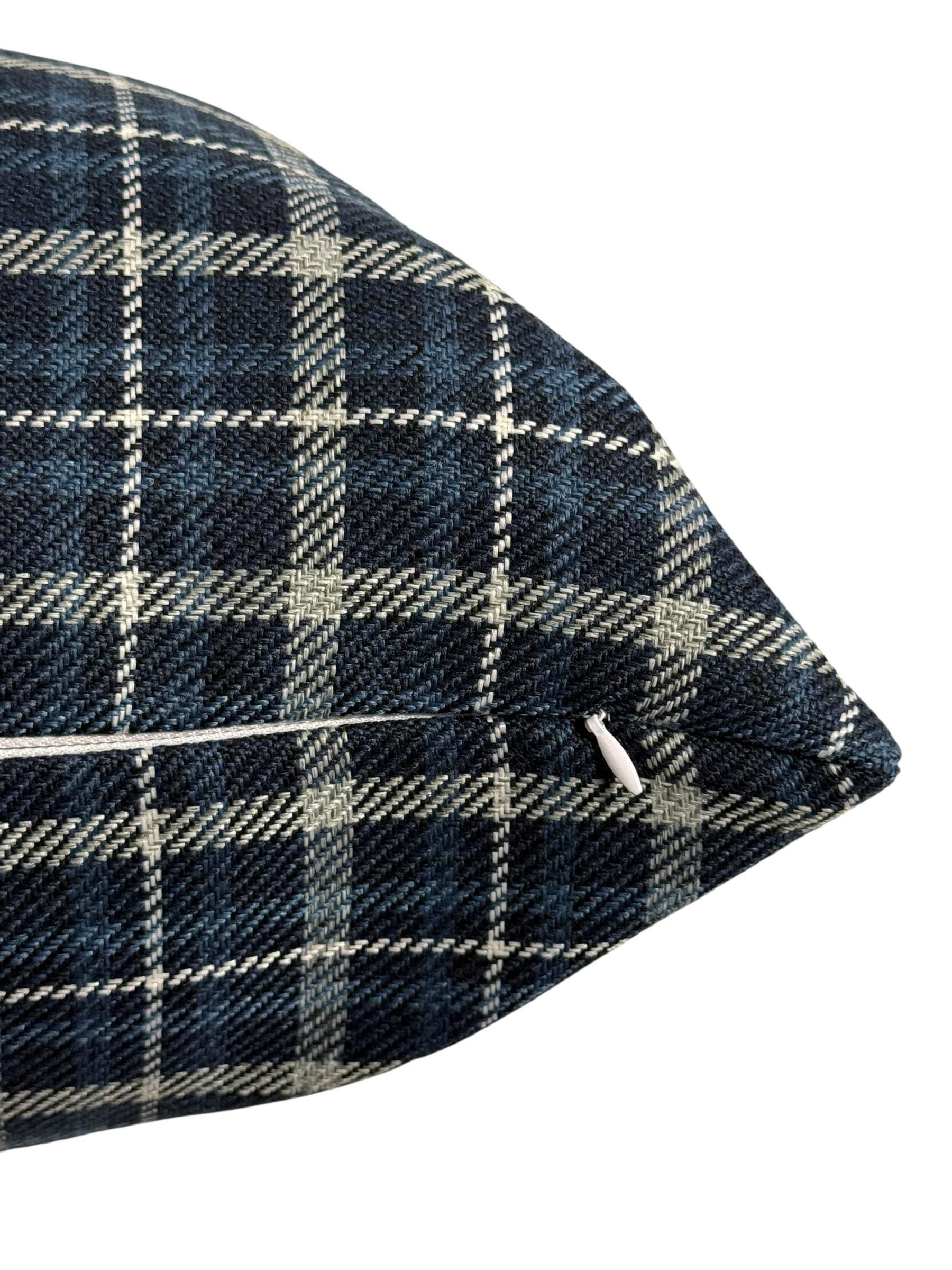 Handmade Navy Plaid Pillow Cover: Farmhouse Tartan Throw Cushion
