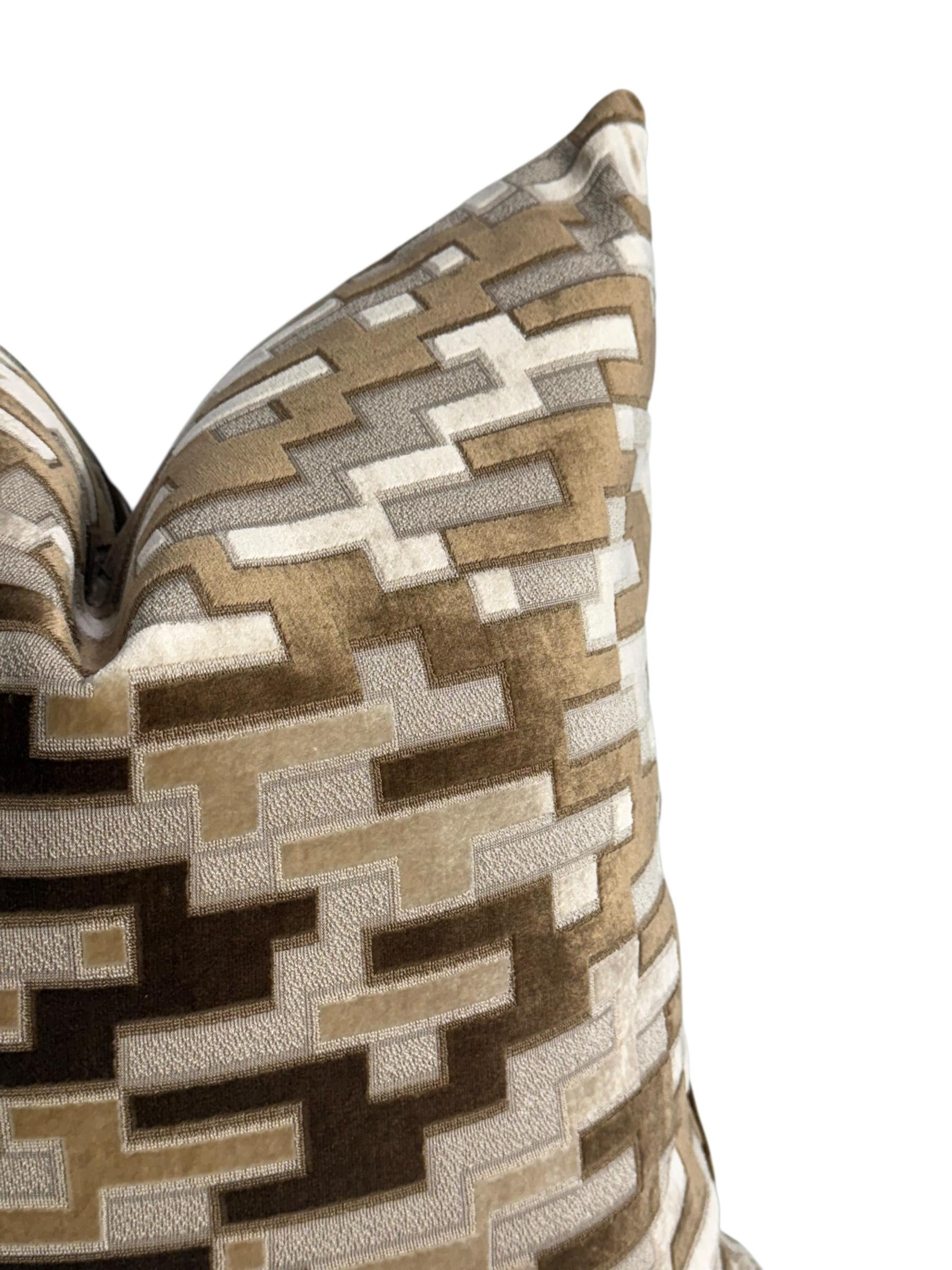 Geometric Velvet Pillow Cover: Brown Beige Textured Accent Cushion