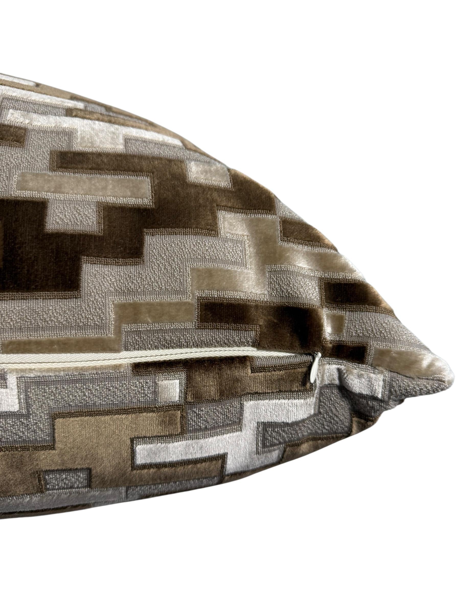 Geometric Velvet Pillow Cover: Brown Beige Textured Accent Cushion