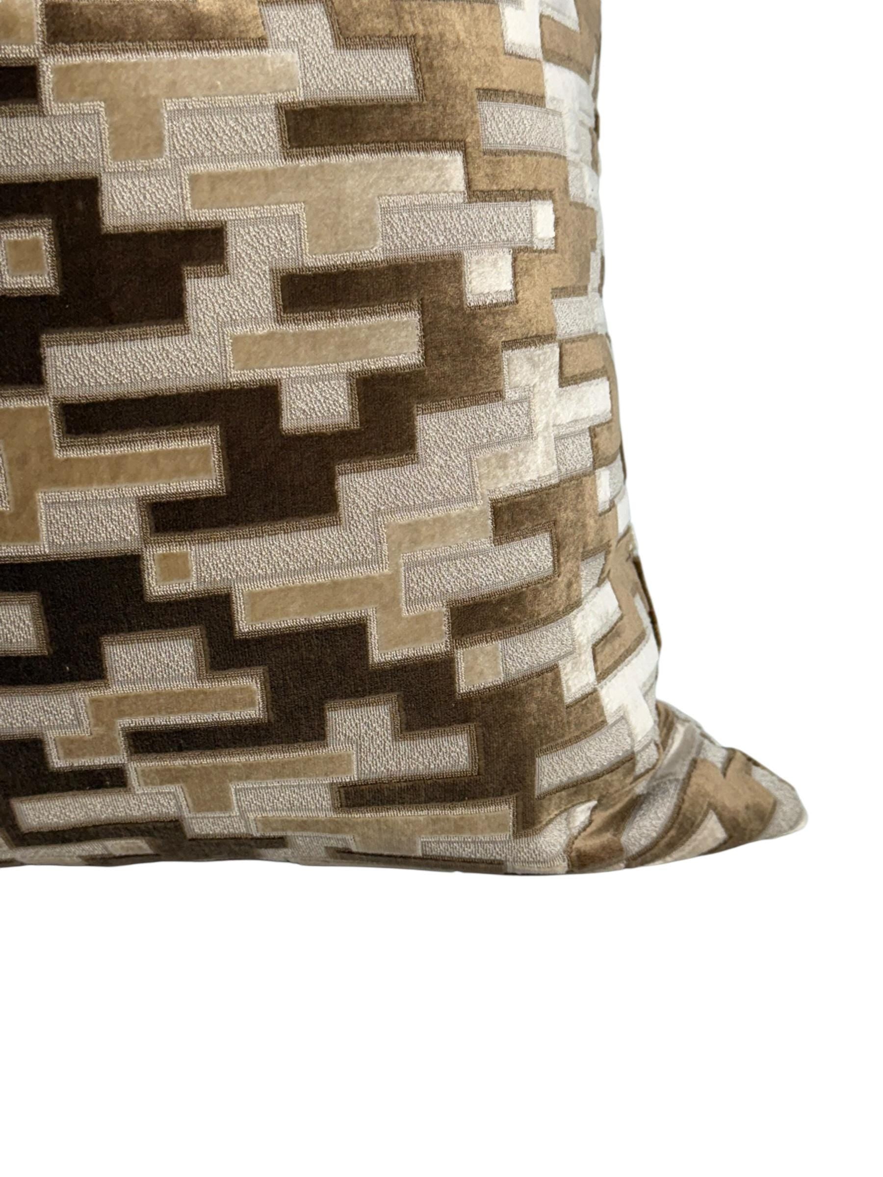 Geometric Velvet Pillow Cover: Brown Beige Textured Accent Cushion
