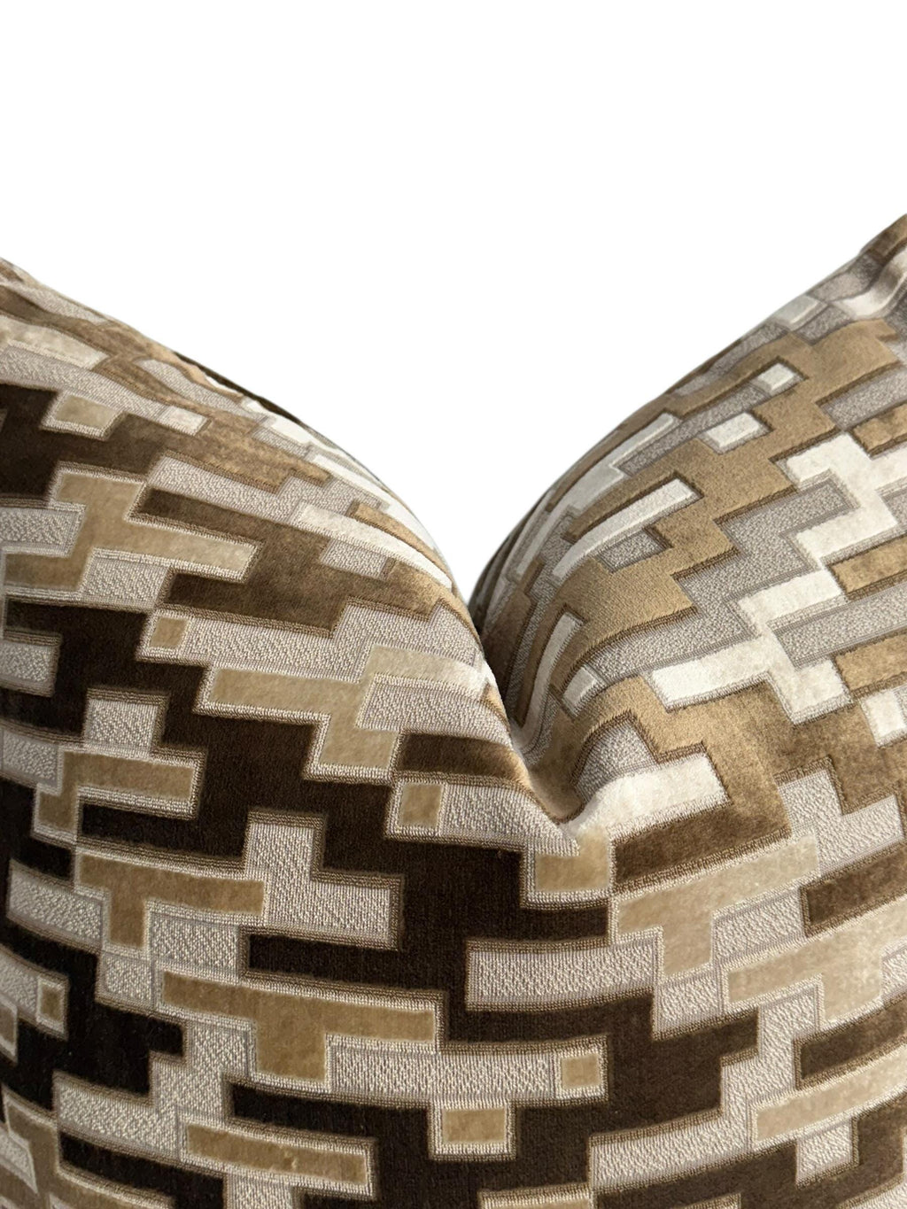 Geometric Velvet Pillow Cover: Brown Beige Textured Accent Cushion