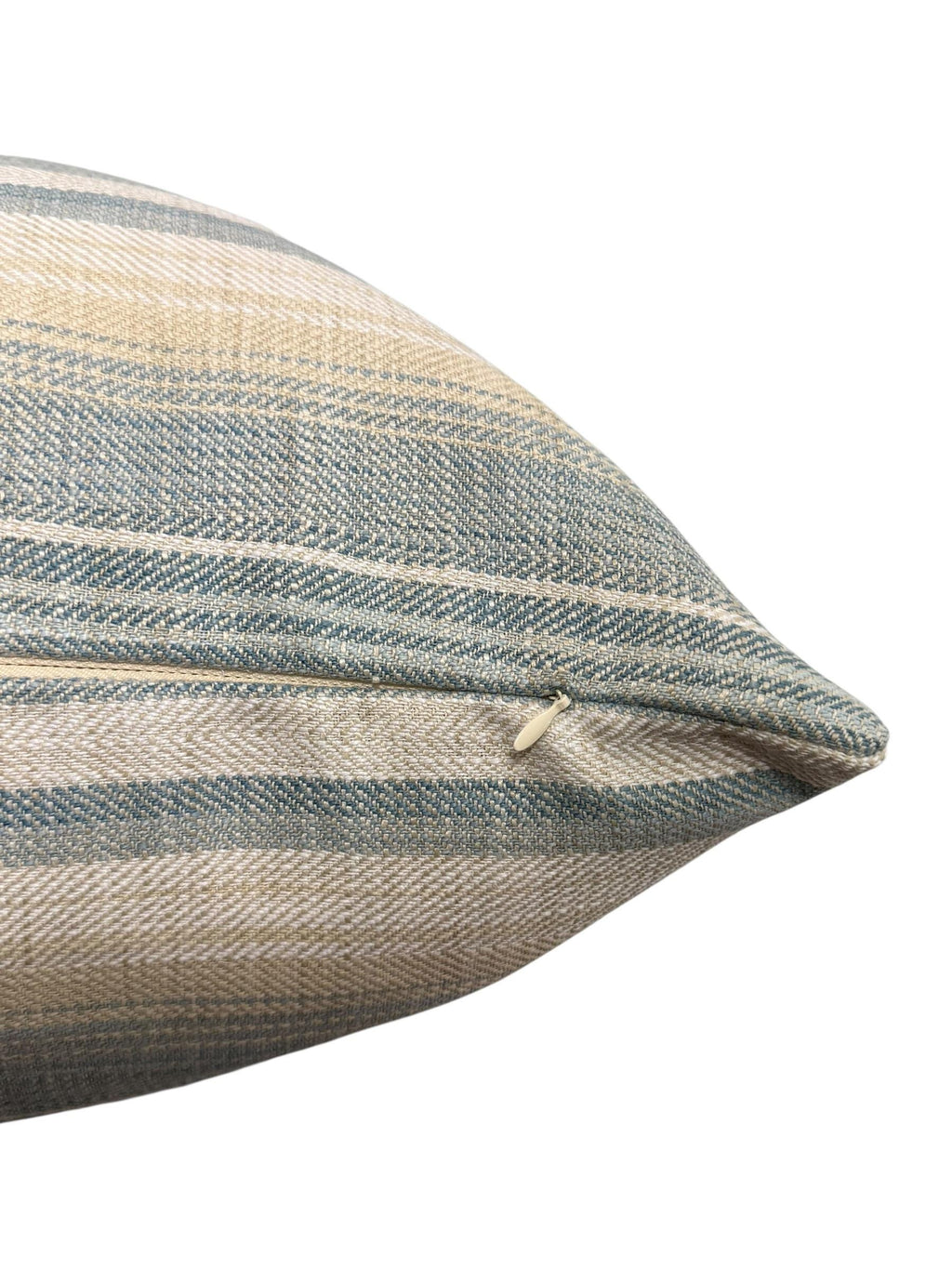 Handmade Blue and Beige Striped Pillow Cover: Woven Coastal Decor