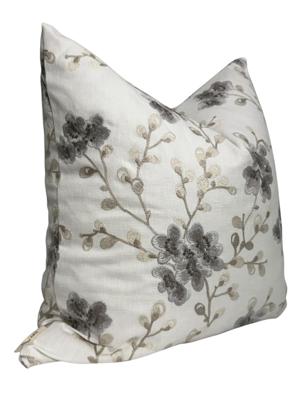 Embroidered Floral Pillow Cover: Linen Look, Farmhouse Decor