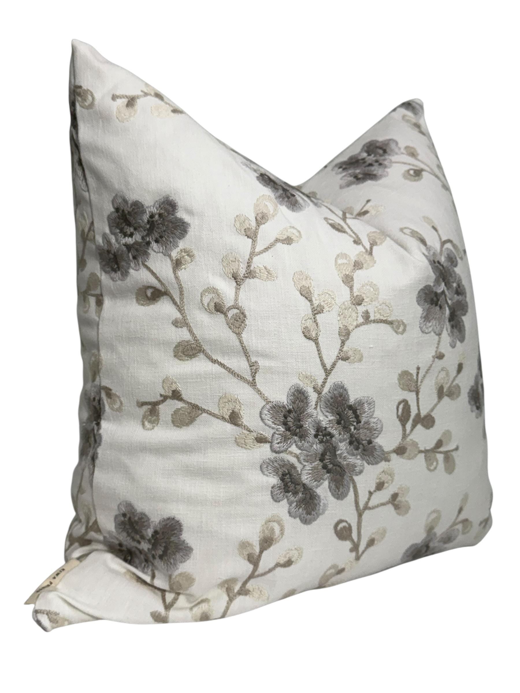 Embroidered Floral Pillow Cover: Linen Look, Farmhouse Decor