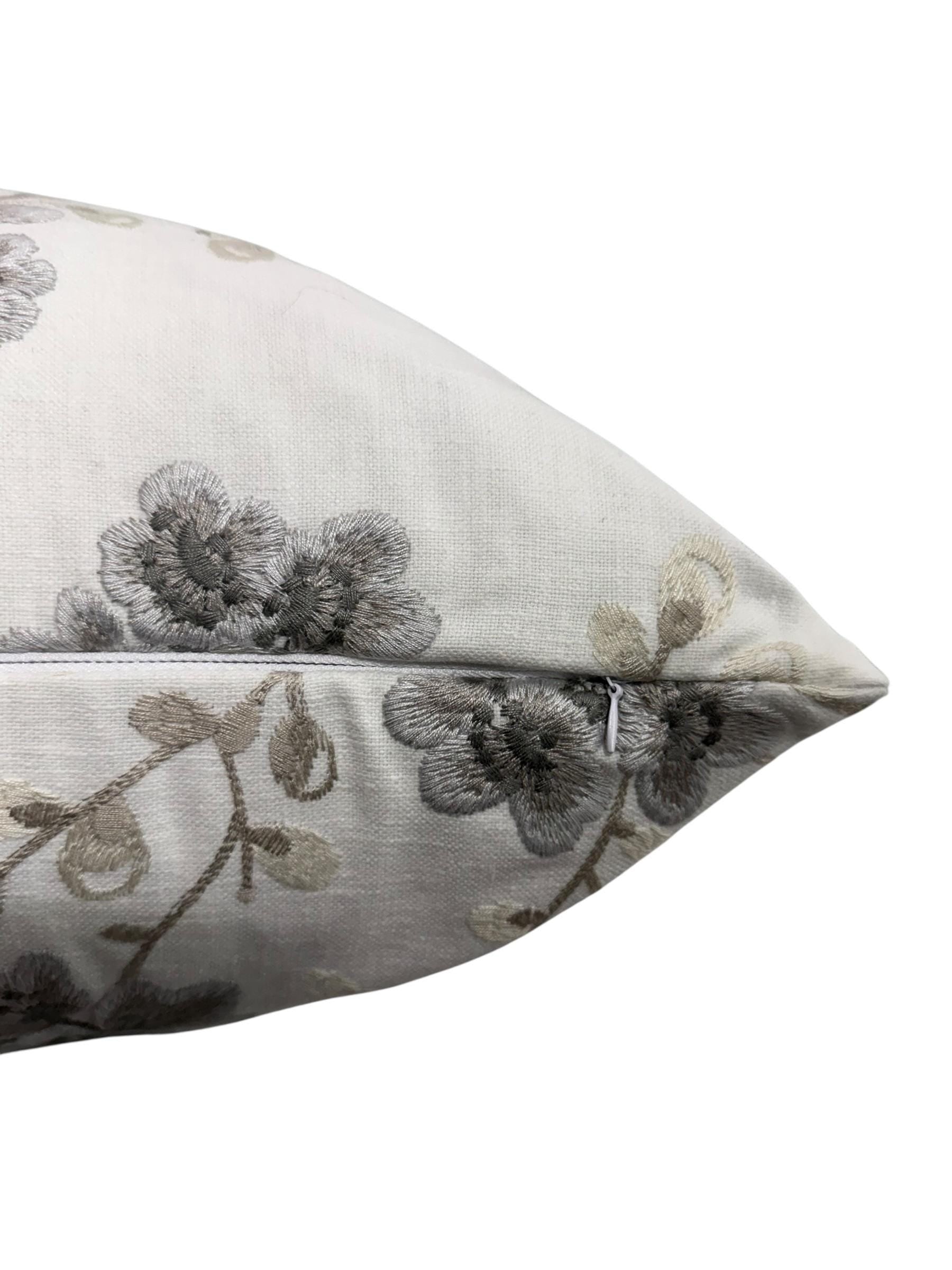 Embroidered Floral Pillow Cover: Linen Look, Farmhouse Decor