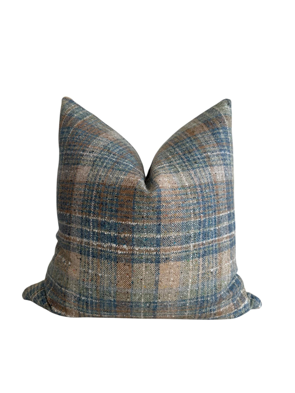 Blue and Beige Plaid Pillow Cover, Wool-Look Check Cushion, Rustic Farmhouse Pillow, Cozy Cabin Decor, Tartan Accent, Neutral Plaid Cushion