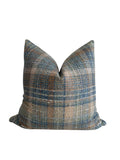 Blue and Beige Plaid Pillow Cover, Wool-Look Check Cushion, Rustic Farmhouse Pillow, Cozy Cabin Decor, Tartan Accent, Neutral Plaid Cushion