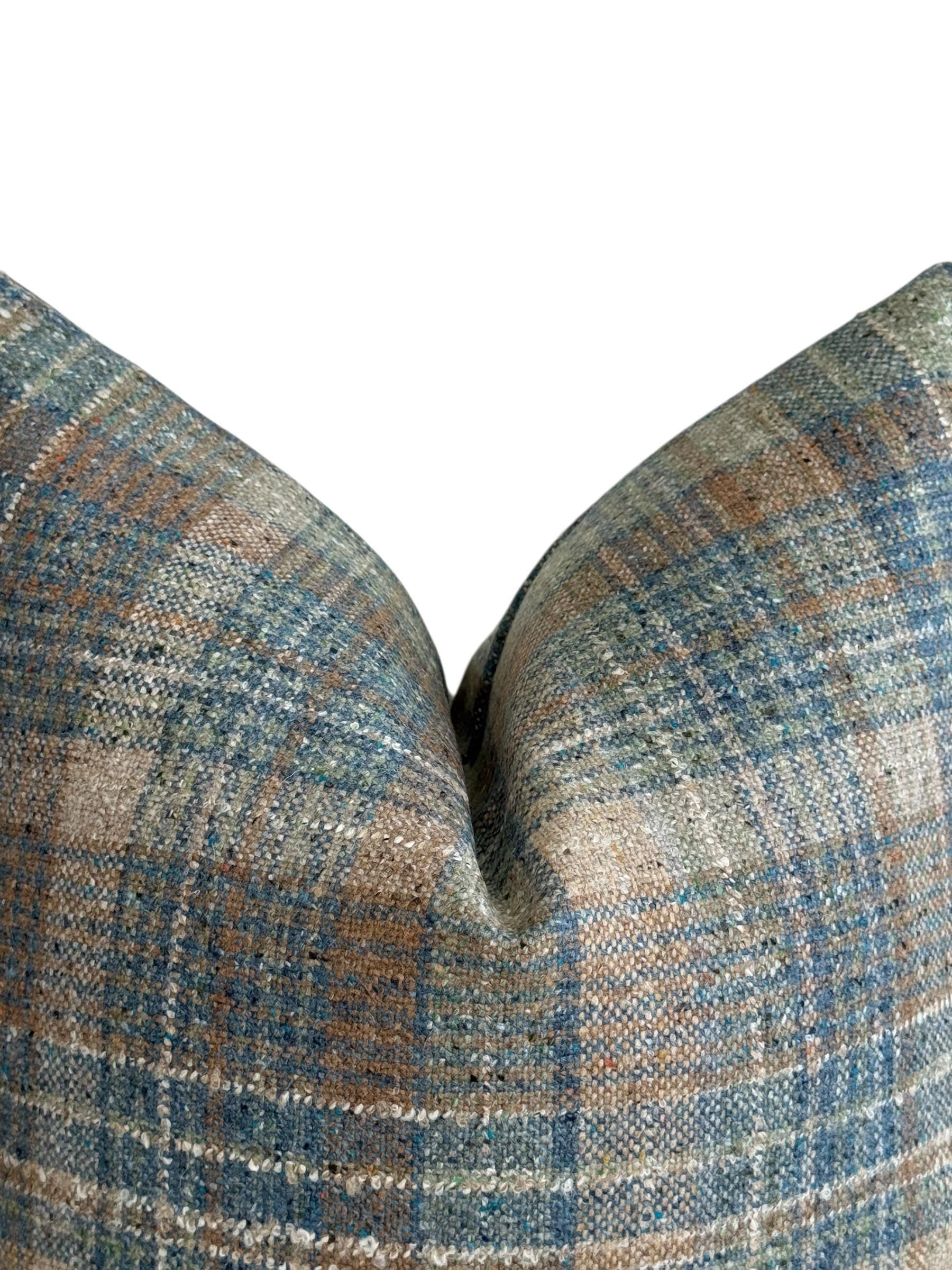 Blue and Beige Plaid Pillow Cover, Wool-Look Check Cushion, Rustic Farmhouse Pillow, Cozy Cabin Decor, Tartan Accent, Neutral Plaid Cushion