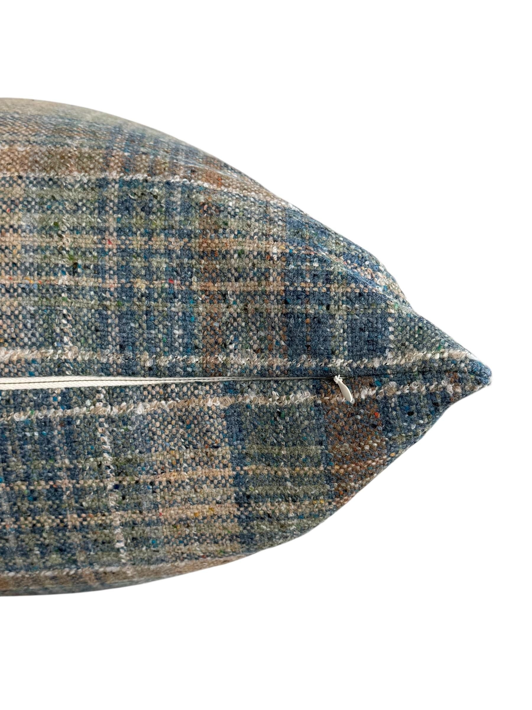 Blue and Beige Plaid Pillow Cover, Wool-Look Check Cushion, Rustic Farmhouse Pillow, Cozy Cabin Decor, Tartan Accent, Neutral Plaid Cushion