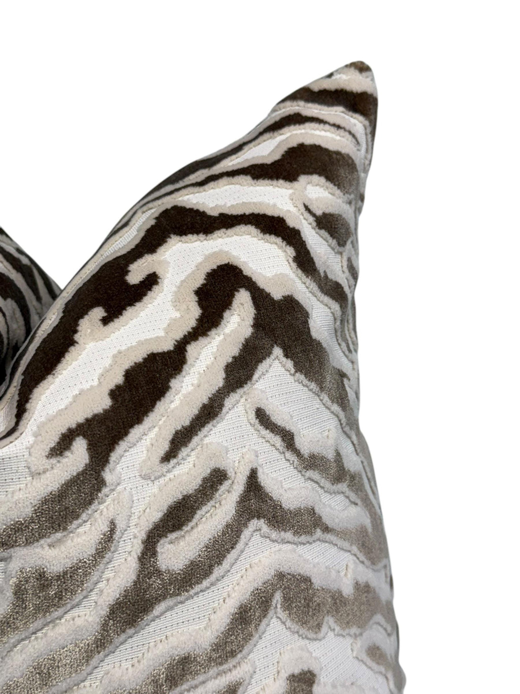 Handmade Velvet Zebra Print Pillow Cover: Taupe & Cream Cushion