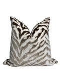 Handmade Velvet Zebra Print Pillow Cover: Taupe & Cream Cushion